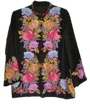 Kashmiri Woolen Jacket Black, Multicolor Embroidery #AO-001