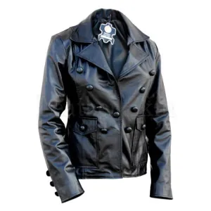 Leather Skin Women Black Brando Button Style Genuine Leather Jacket