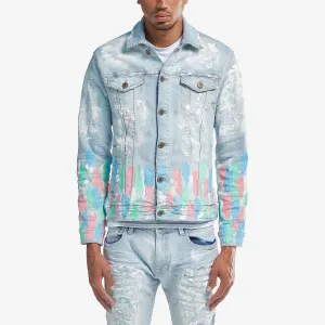 LIGHT BLUE DENIM JACKET W/ MULTI COLOR DETAIL