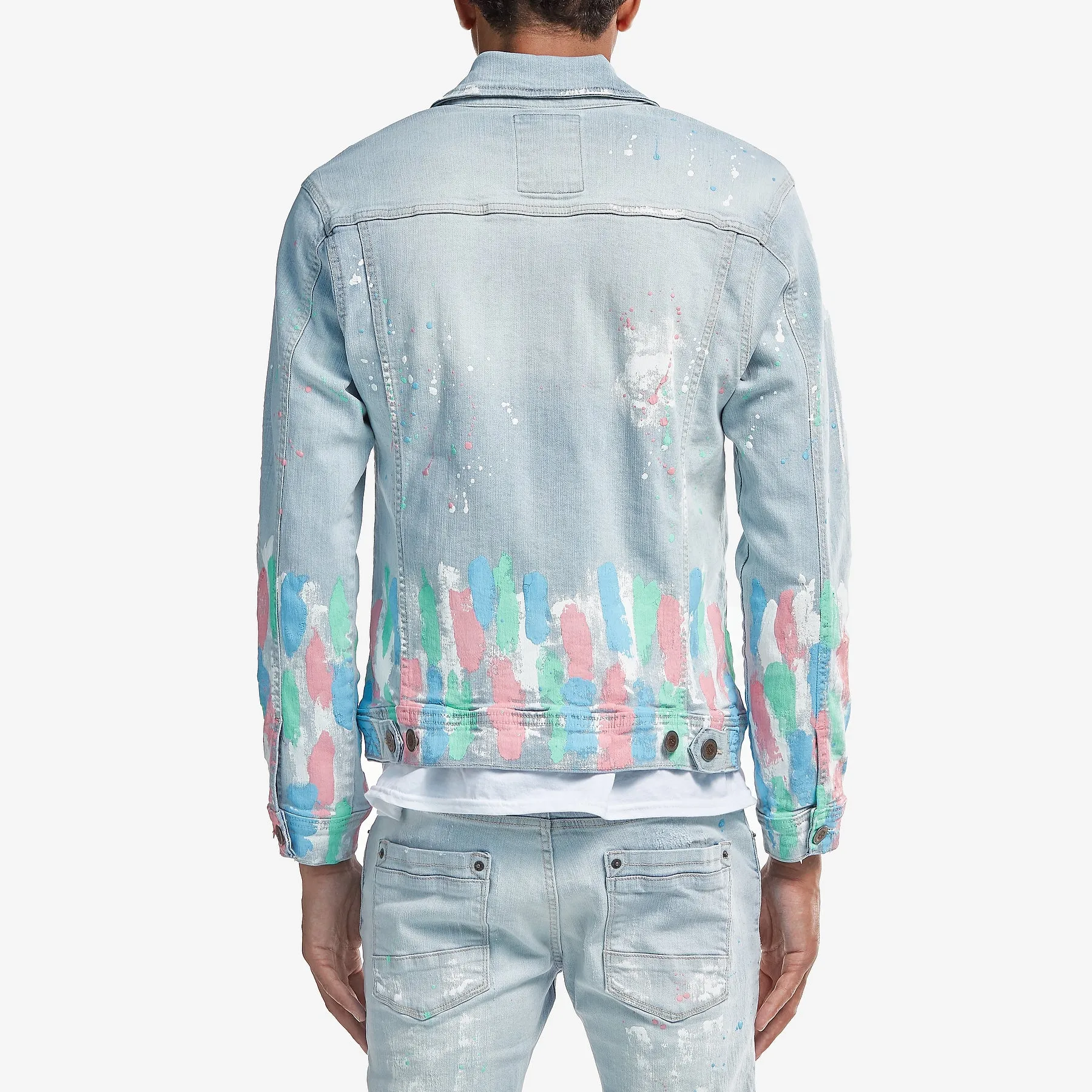 LIGHT BLUE DENIM JACKET W/ MULTI COLOR DETAIL