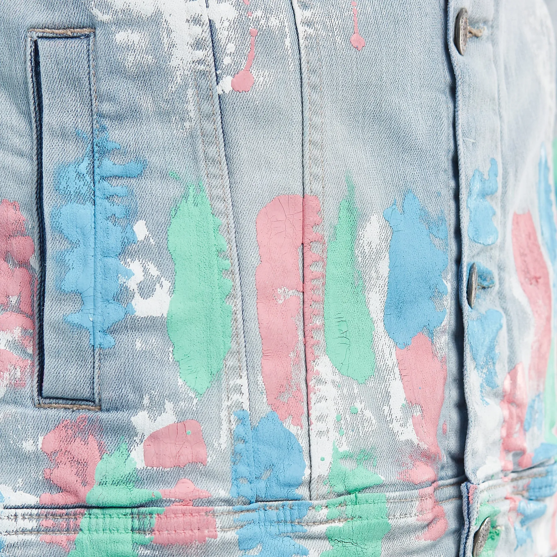 LIGHT BLUE DENIM JACKET W/ MULTI COLOR DETAIL
