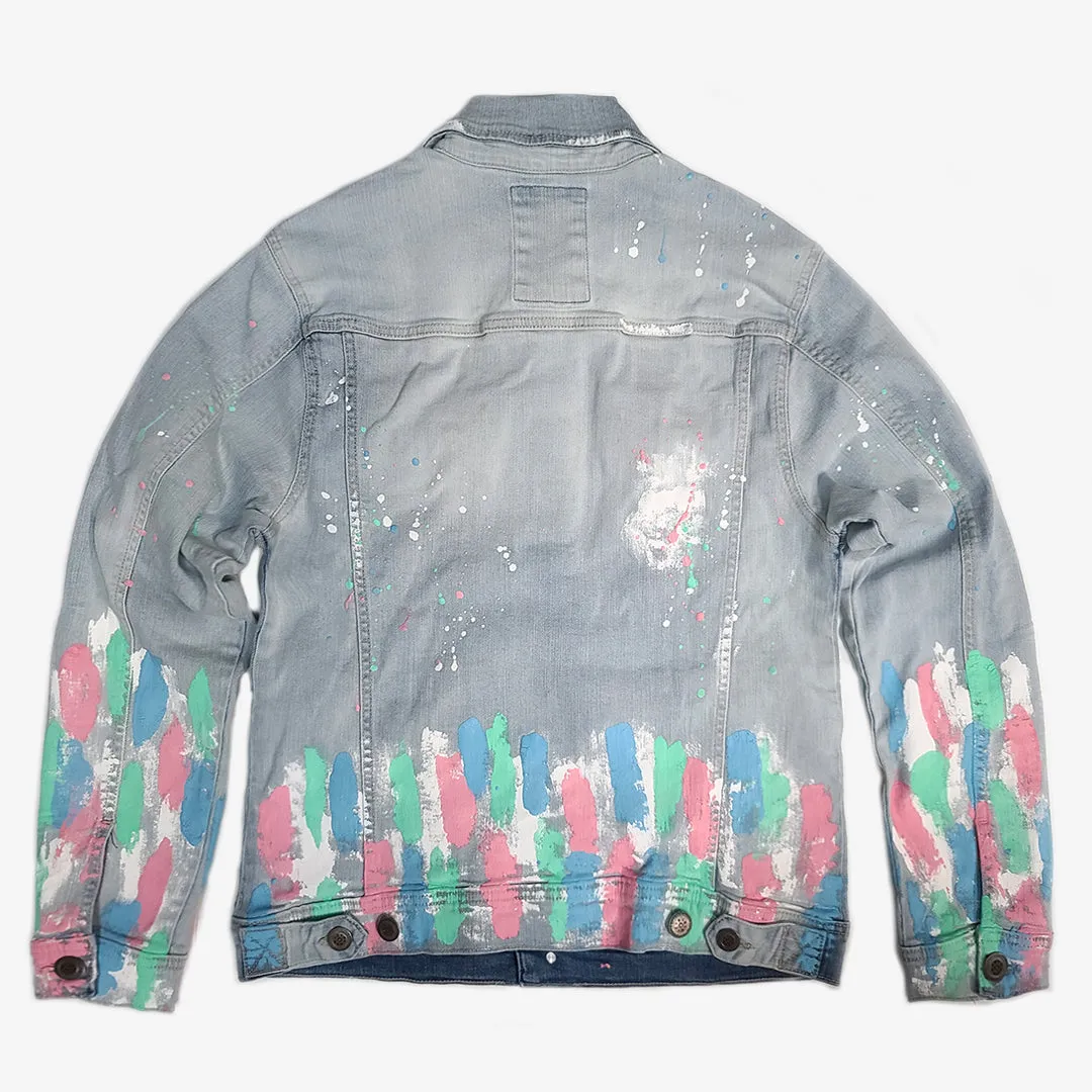 LIGHT BLUE DENIM JACKET W/ MULTI COLOR DETAIL