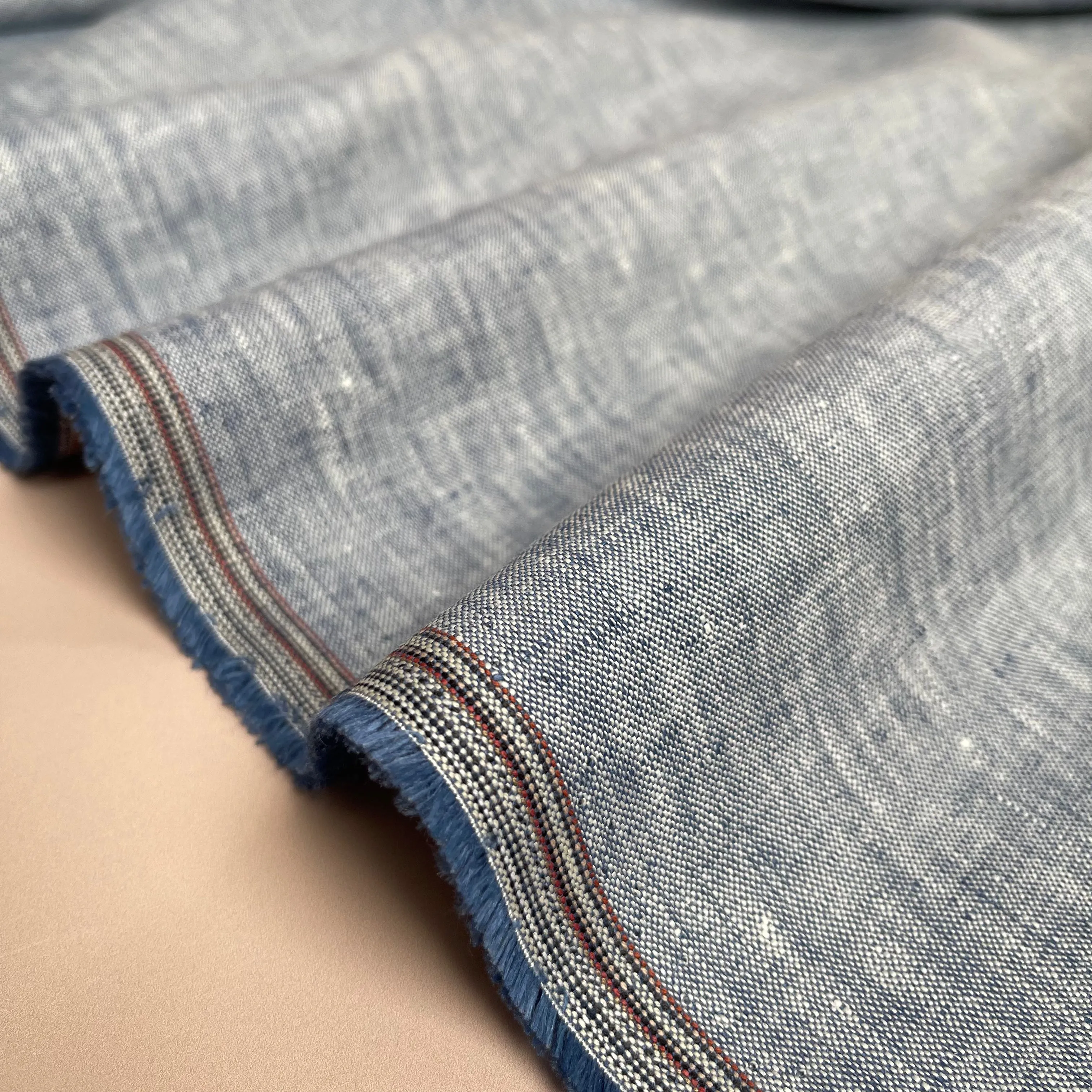 Light Blue Yarn Dyed Pure Linen Fabric