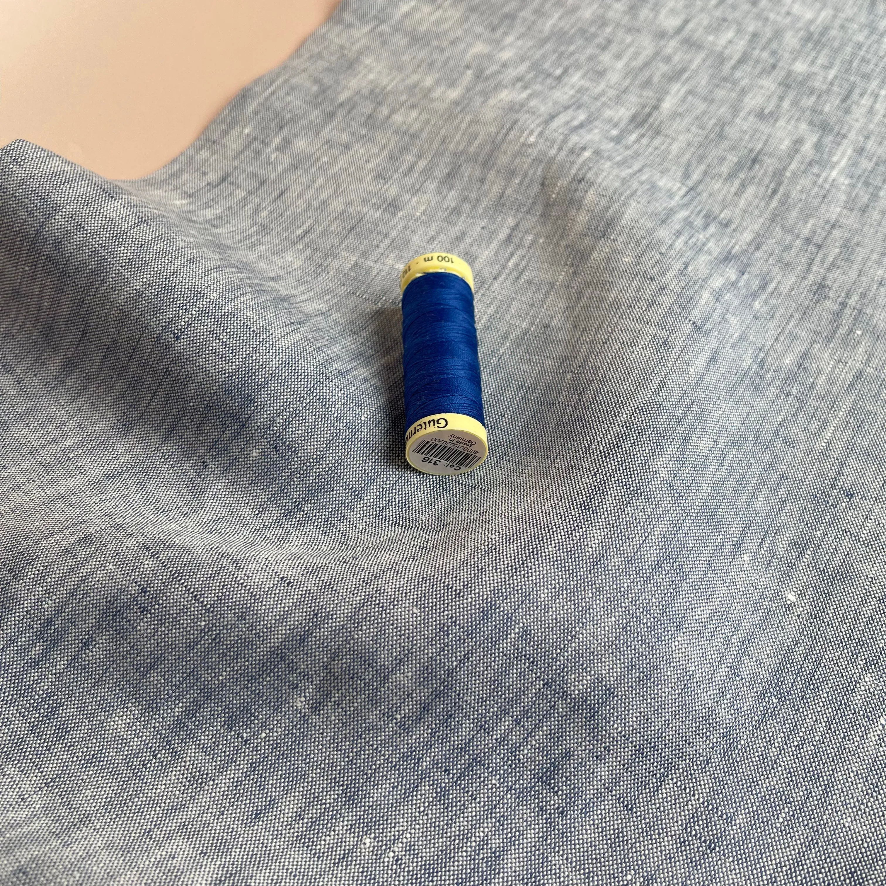 Light Blue Yarn Dyed Pure Linen Fabric