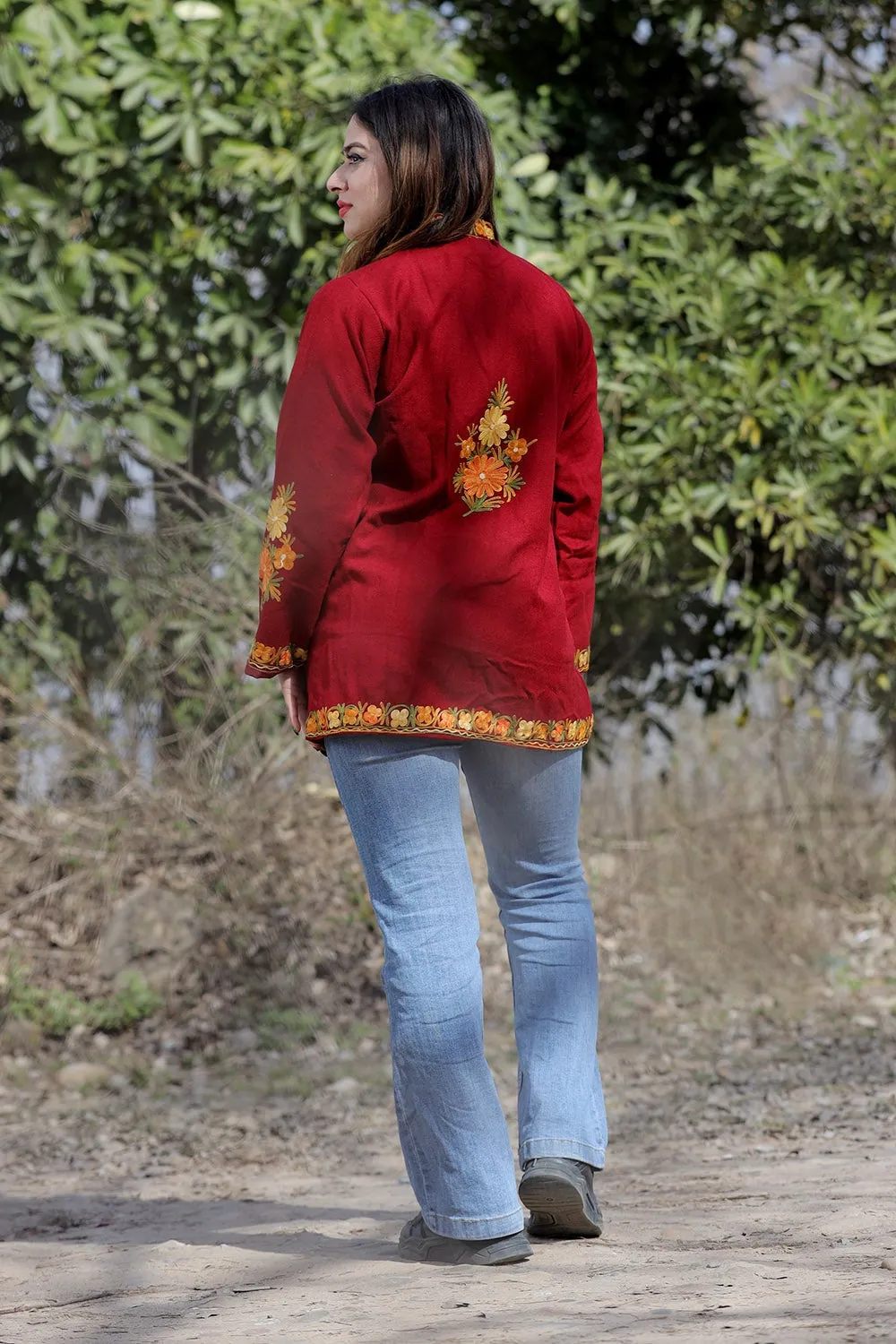 Maroon Color Aari Work Embroidered Jacket With Beautiful Designer Pattern Defines Sophistication.
