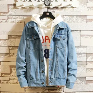 Men Blue Denim Jackets and Coats New Spring Autumn Outwear Casual Jean Jackets Men Cotton Solid Black Denim Coats Size