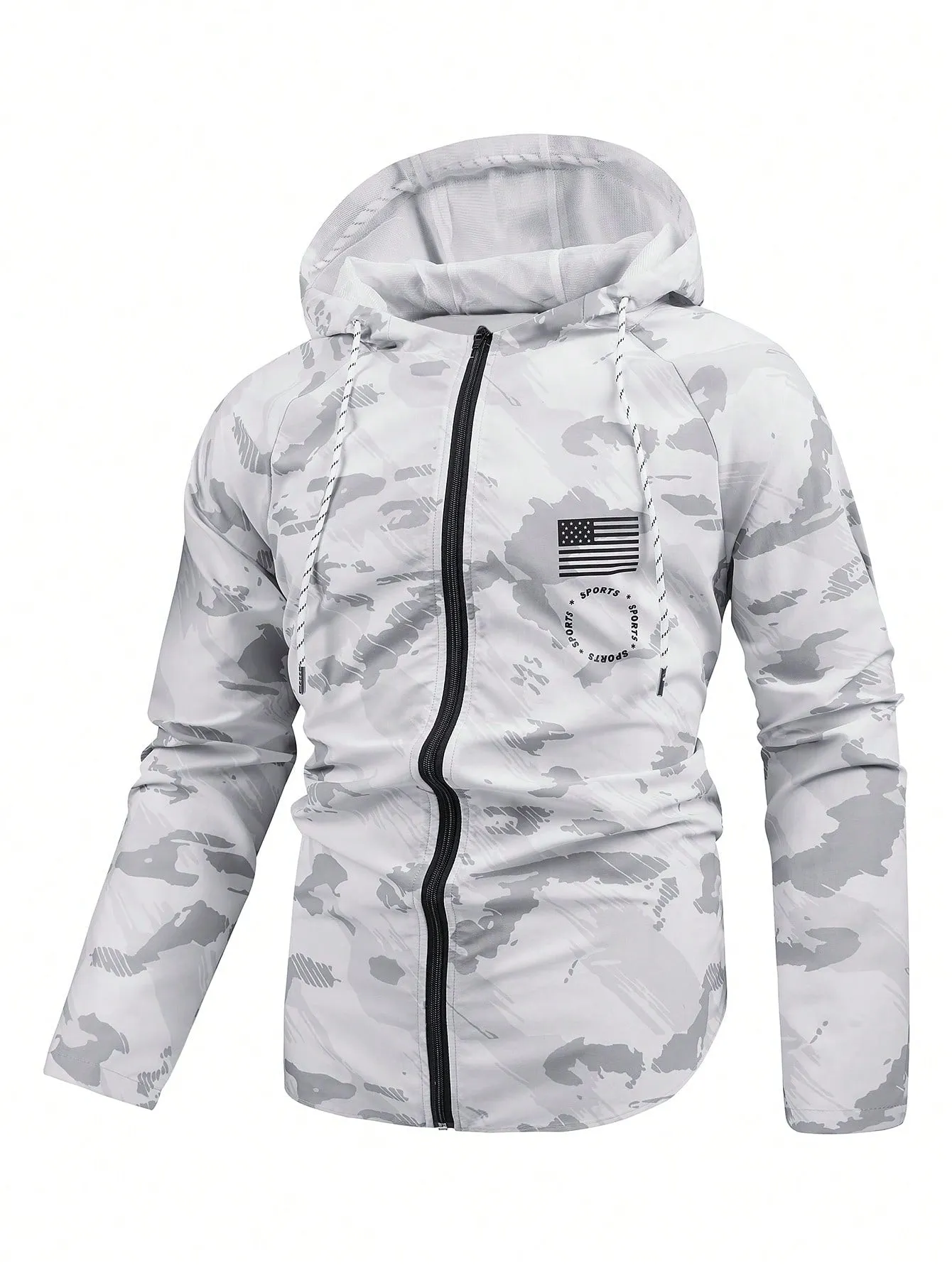 Men Camo Print Zip Up Hooded Sports Jacket