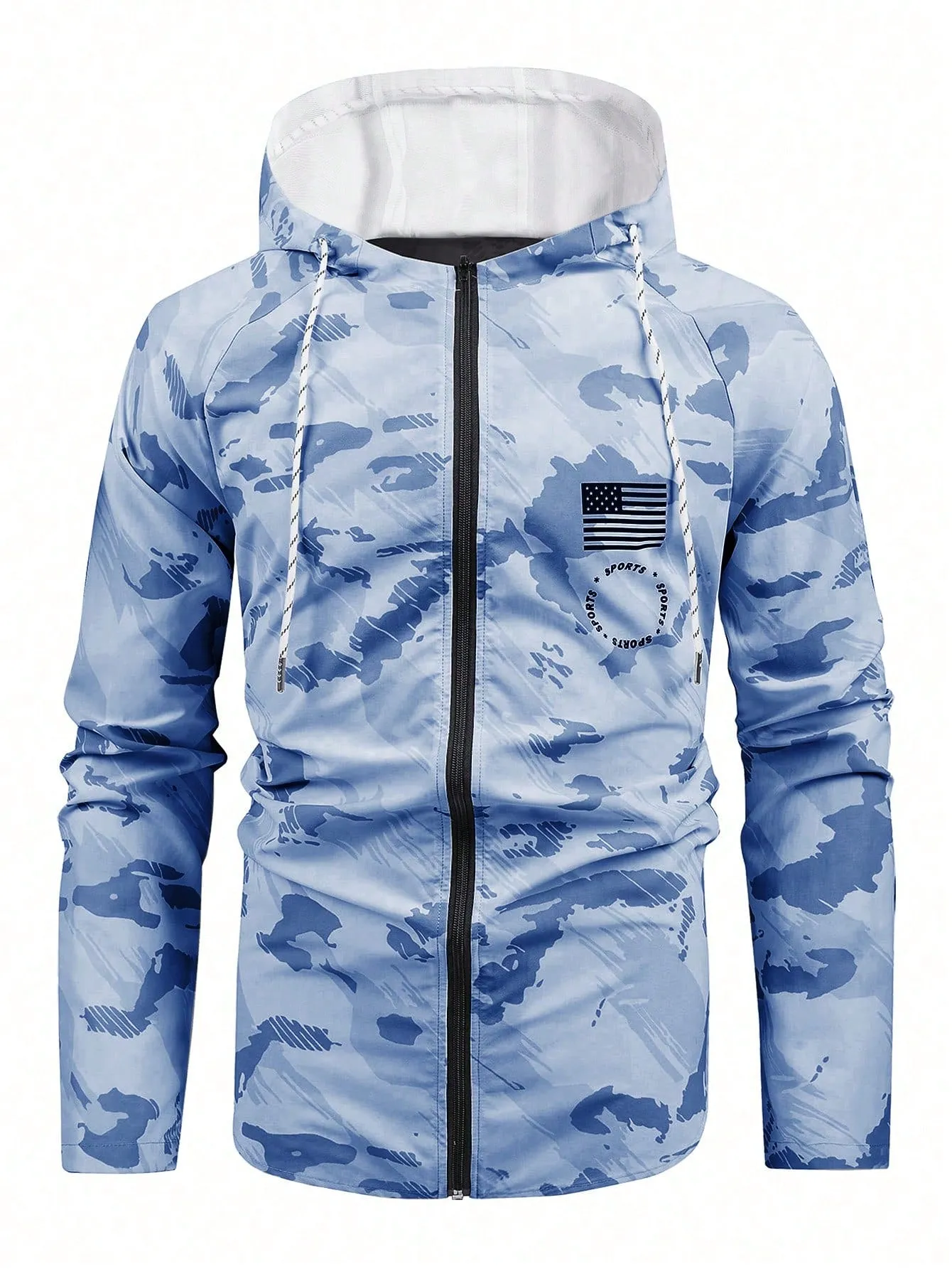 Men Camo Print Zip Up Hooded Sports Jacket