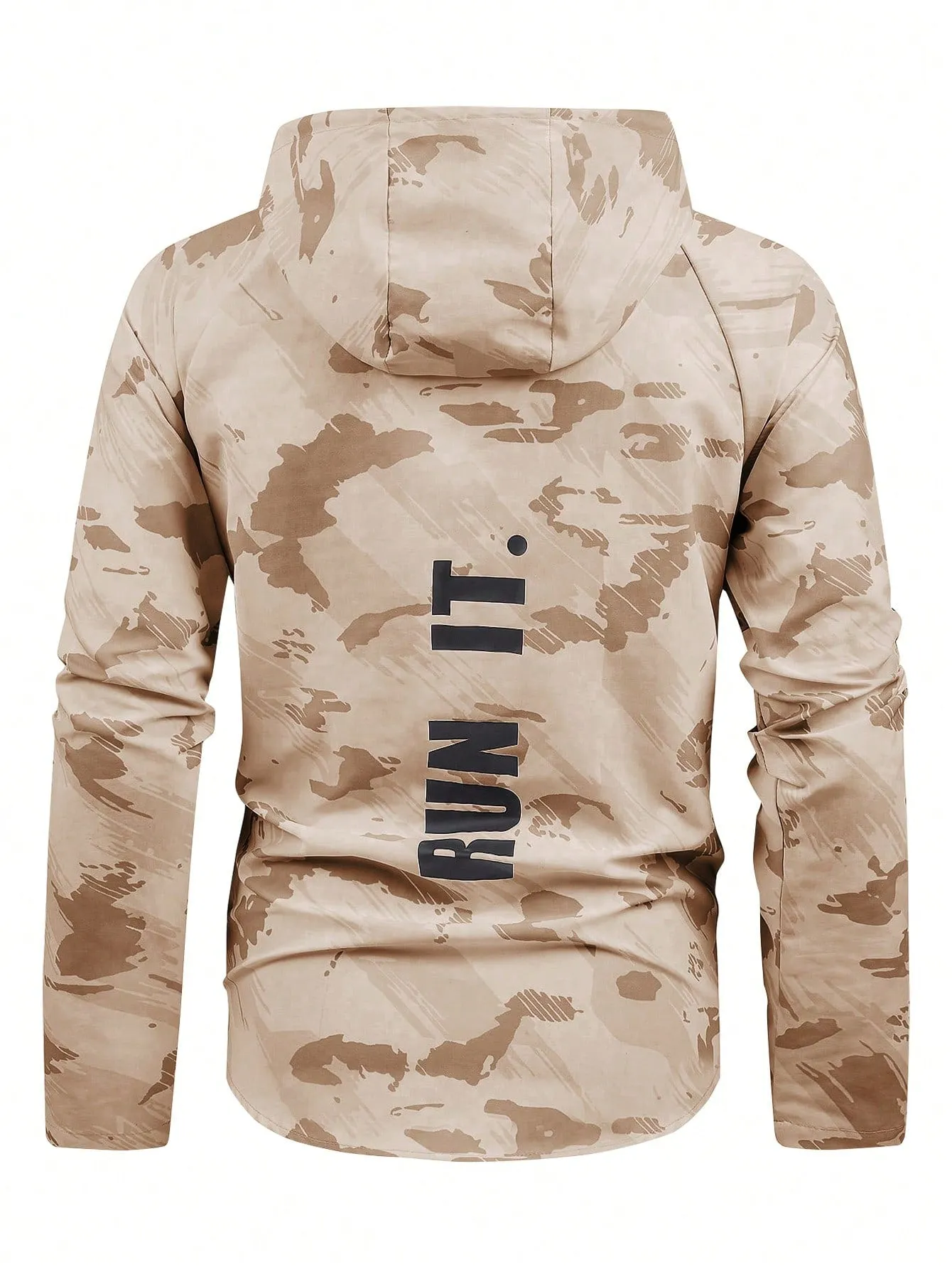 Men Camo Print Zip Up Hooded Sports Jacket