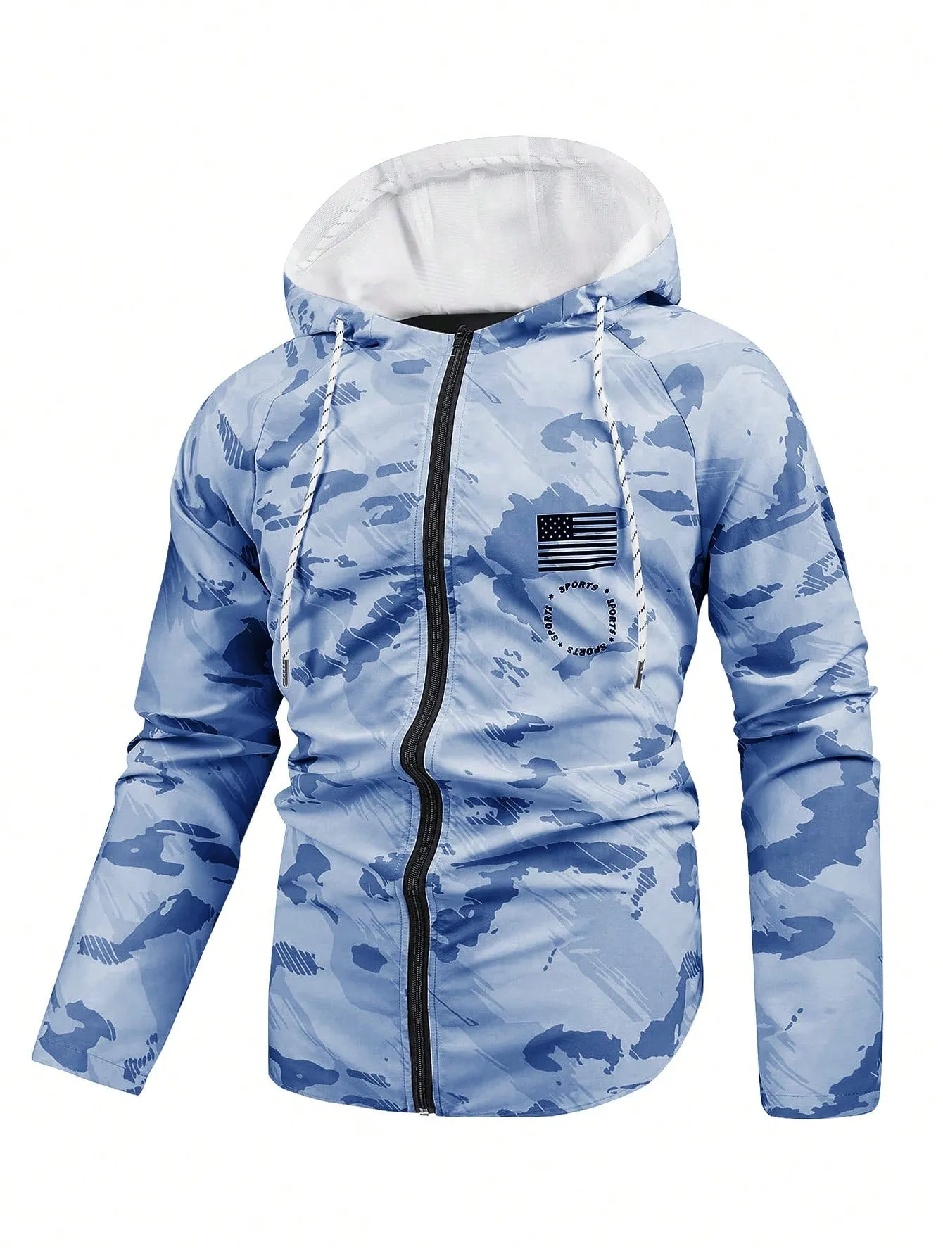 Men Camo Print Zip Up Hooded Sports Jacket