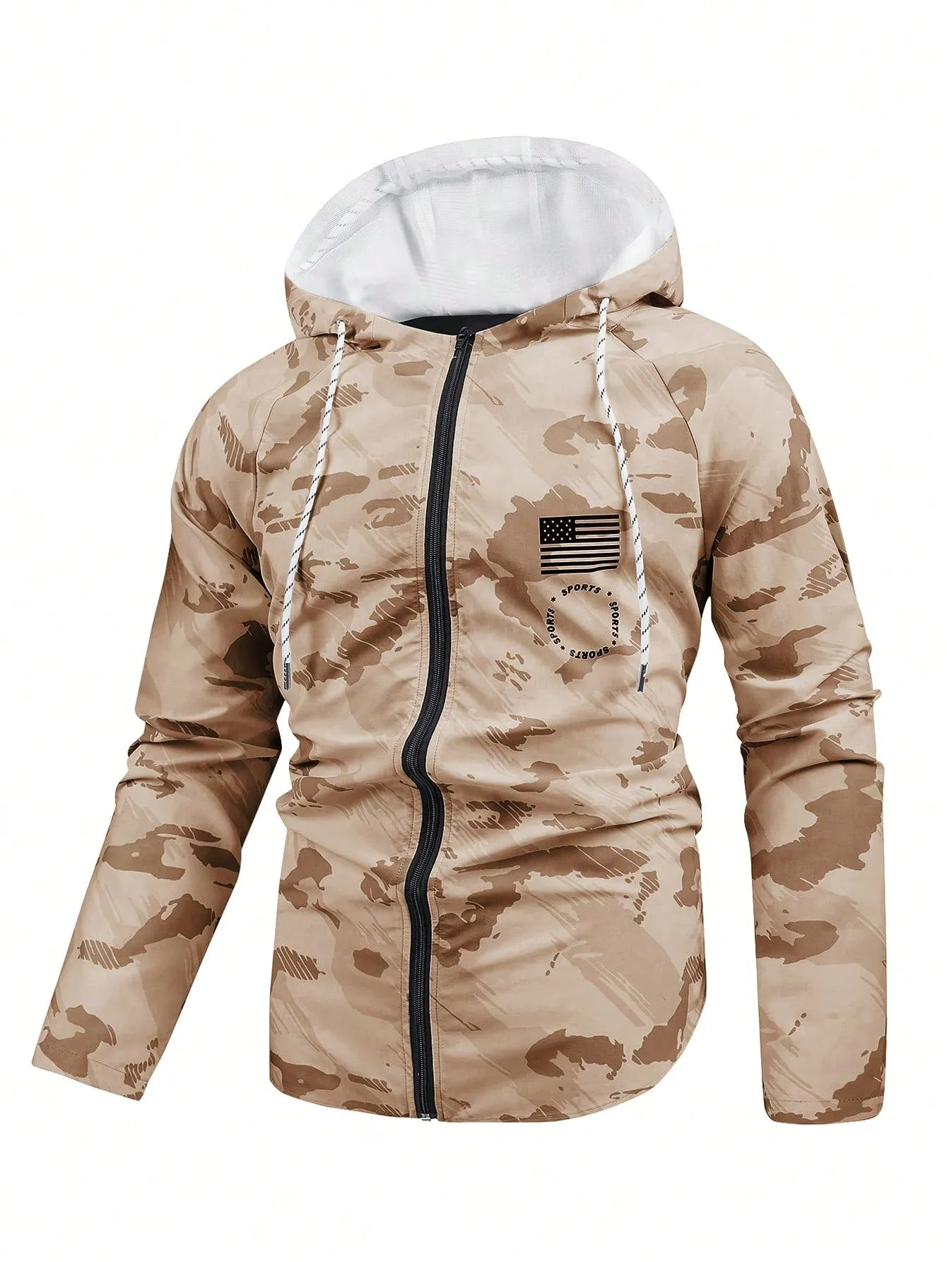 Men Camo Print Zip Up Hooded Sports Jacket
