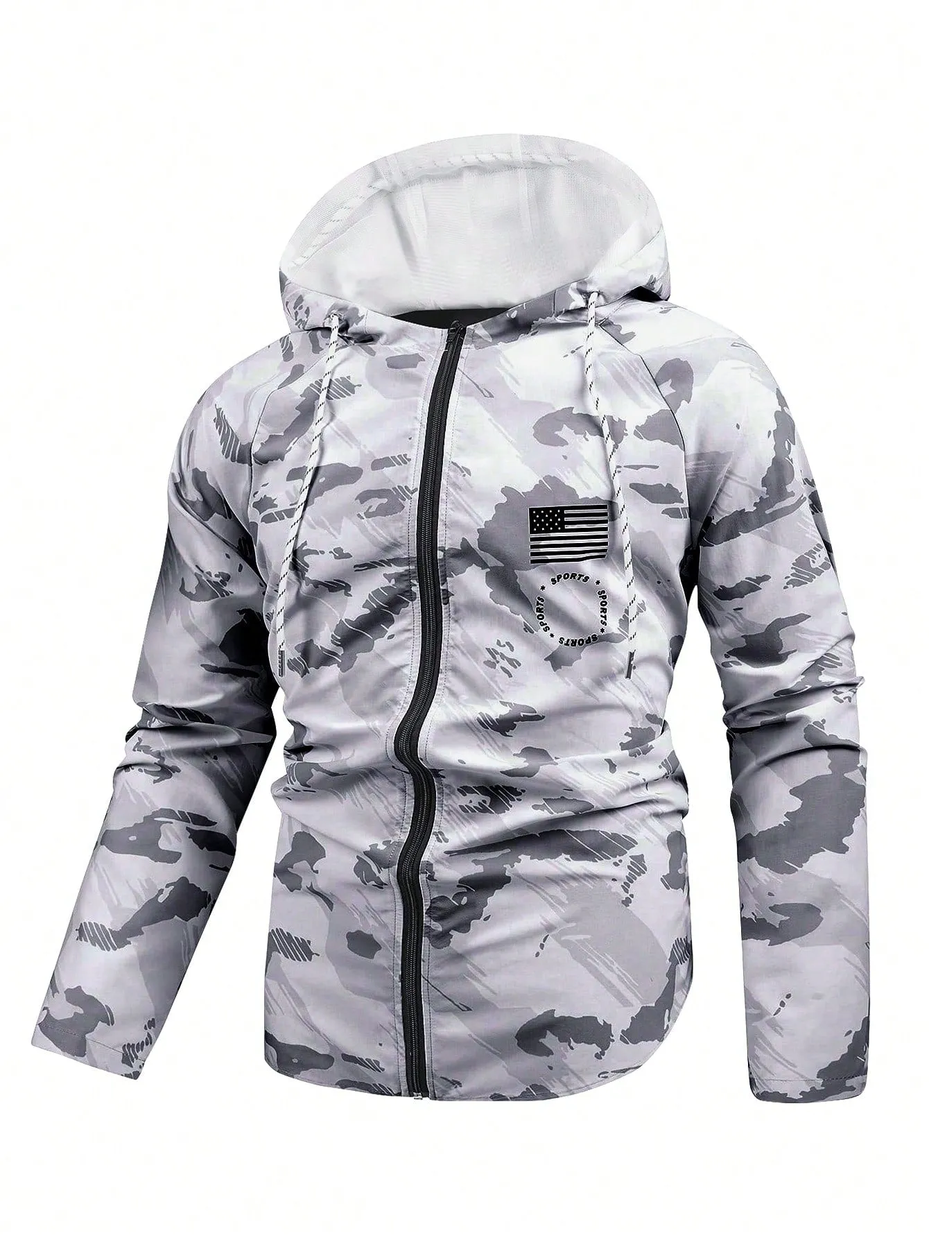 Men Camo Print Zip Up Hooded Sports Jacket