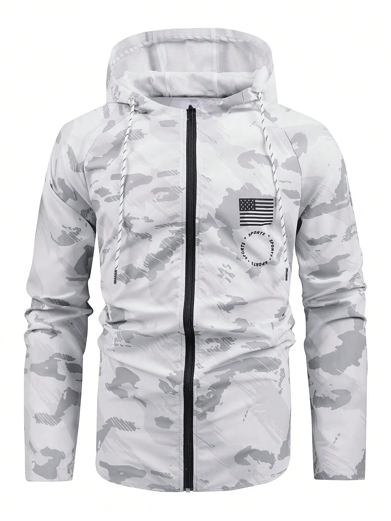 Men Camo Print Zip Up Hooded Sports Jacket