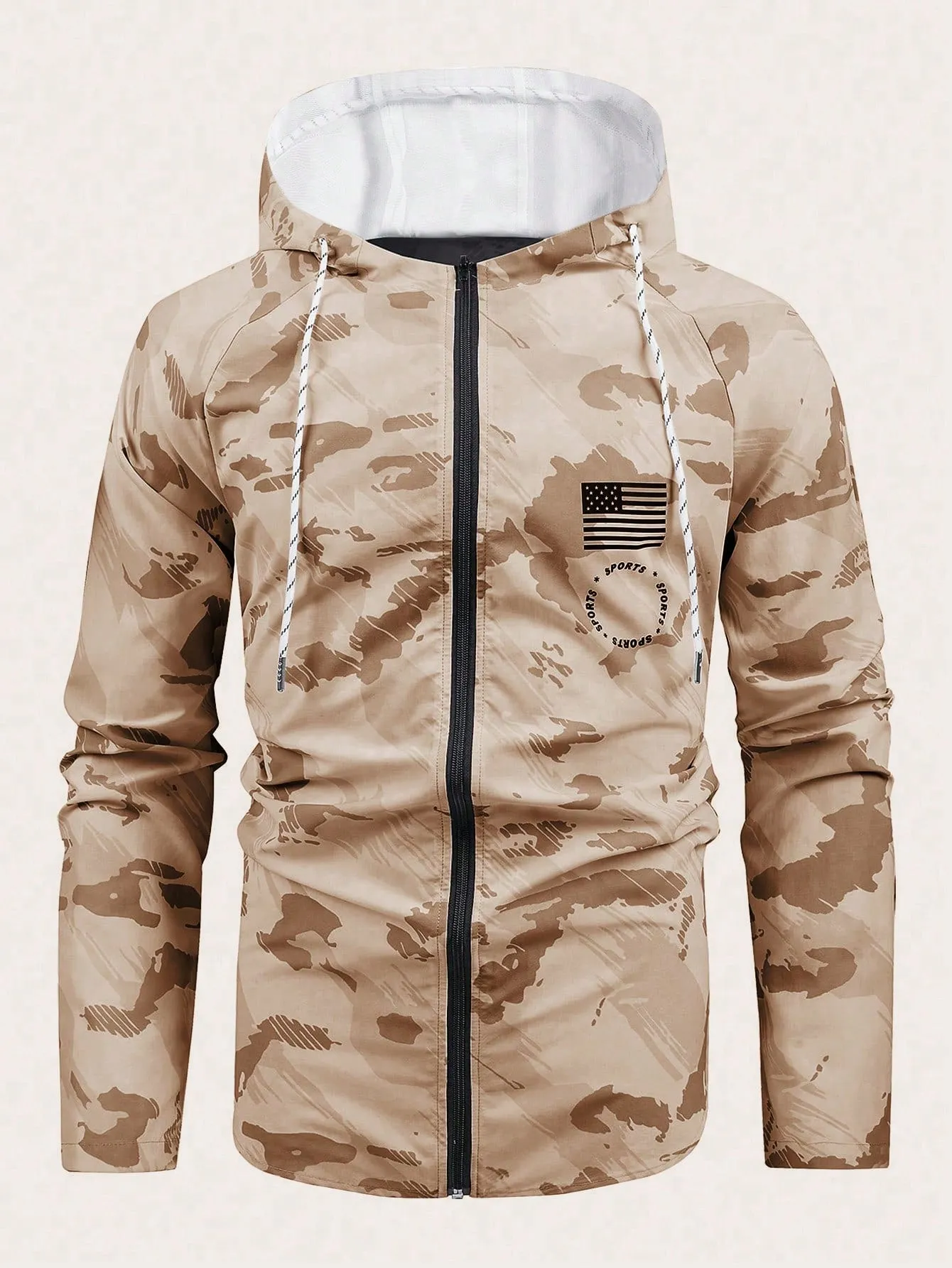 Men Camo Print Zip Up Hooded Sports Jacket