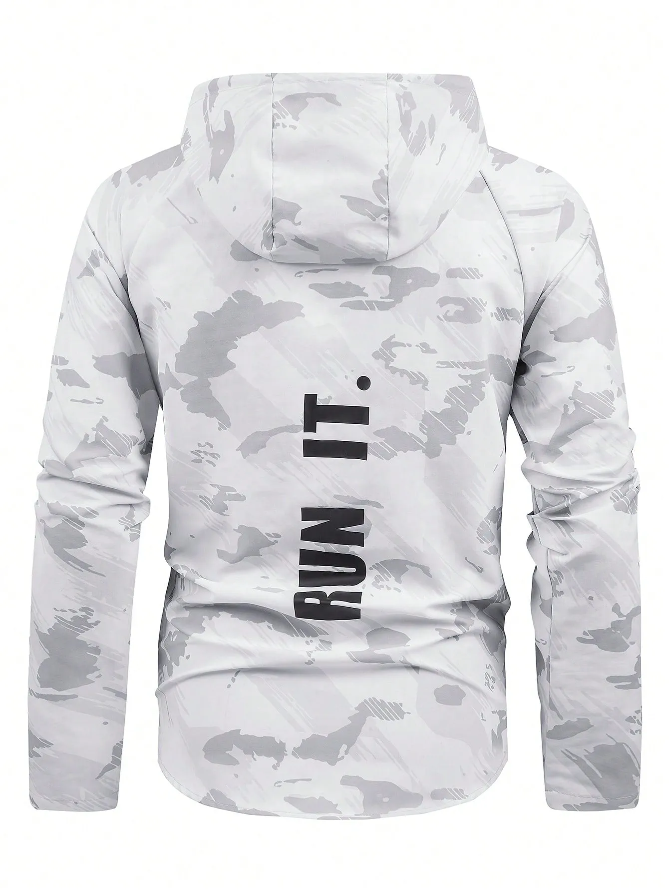 Men Camo Print Zip Up Hooded Sports Jacket