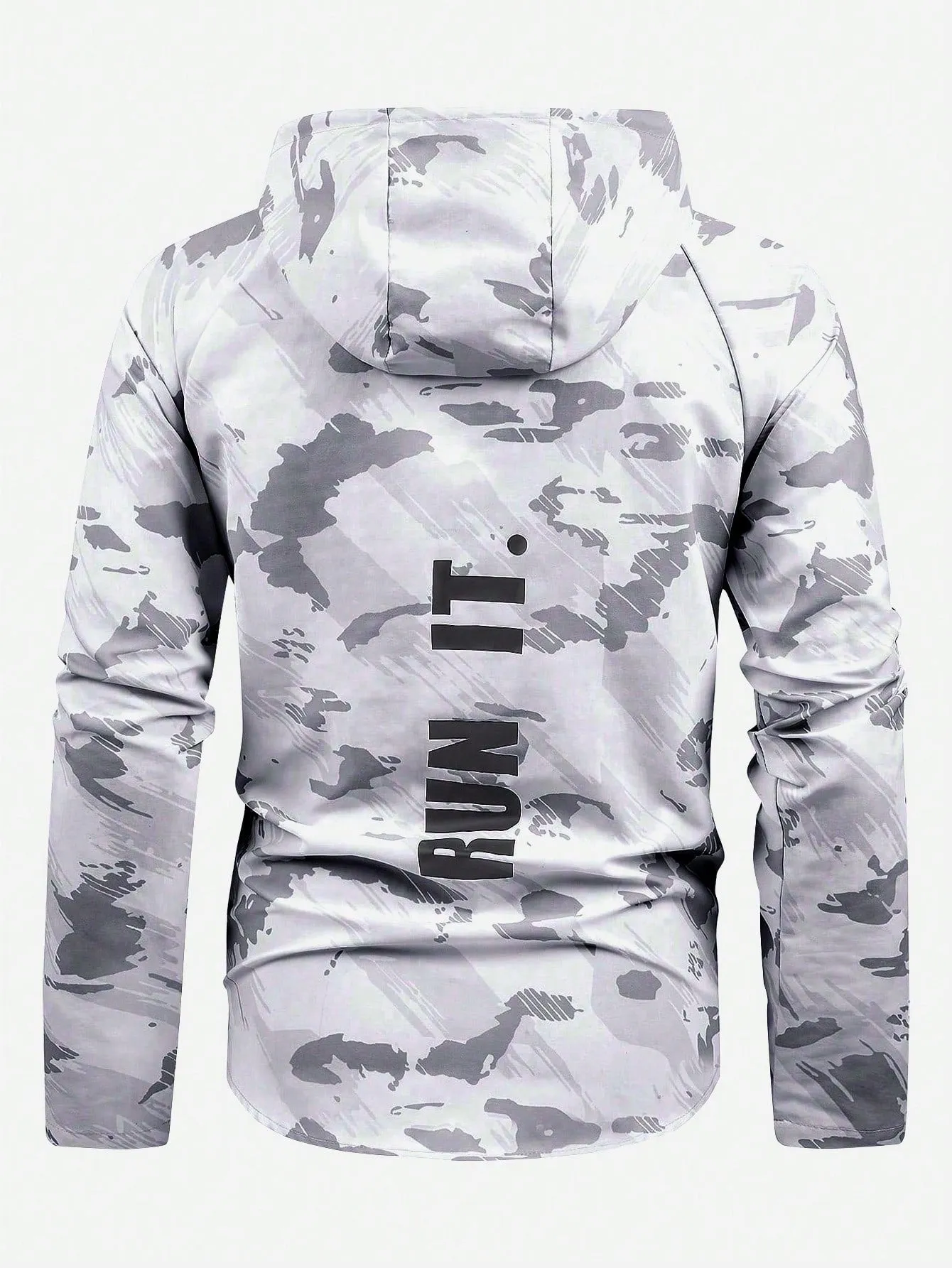 Men Camo Print Zip Up Hooded Sports Jacket