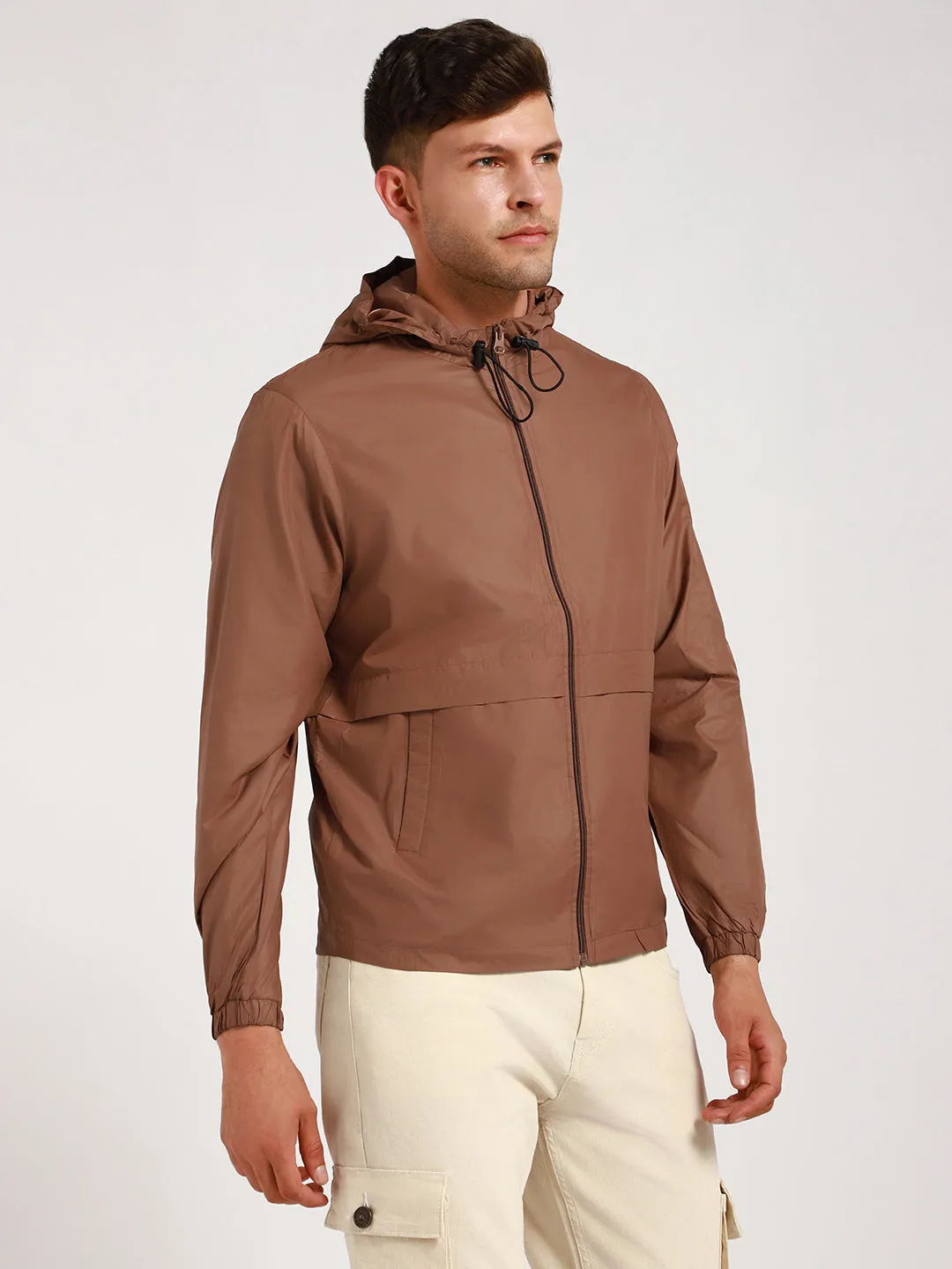 Men's Hooded Regular Fit Solid Mousse Jackets