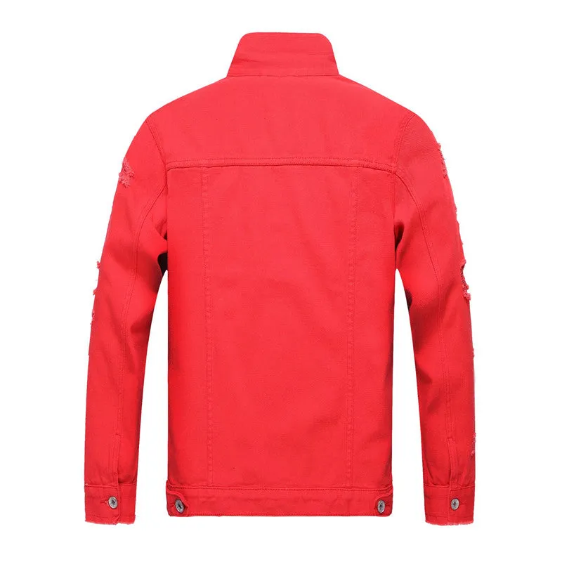 Men's Individuality Denim Coat Ripped Urban Denim Jacket
