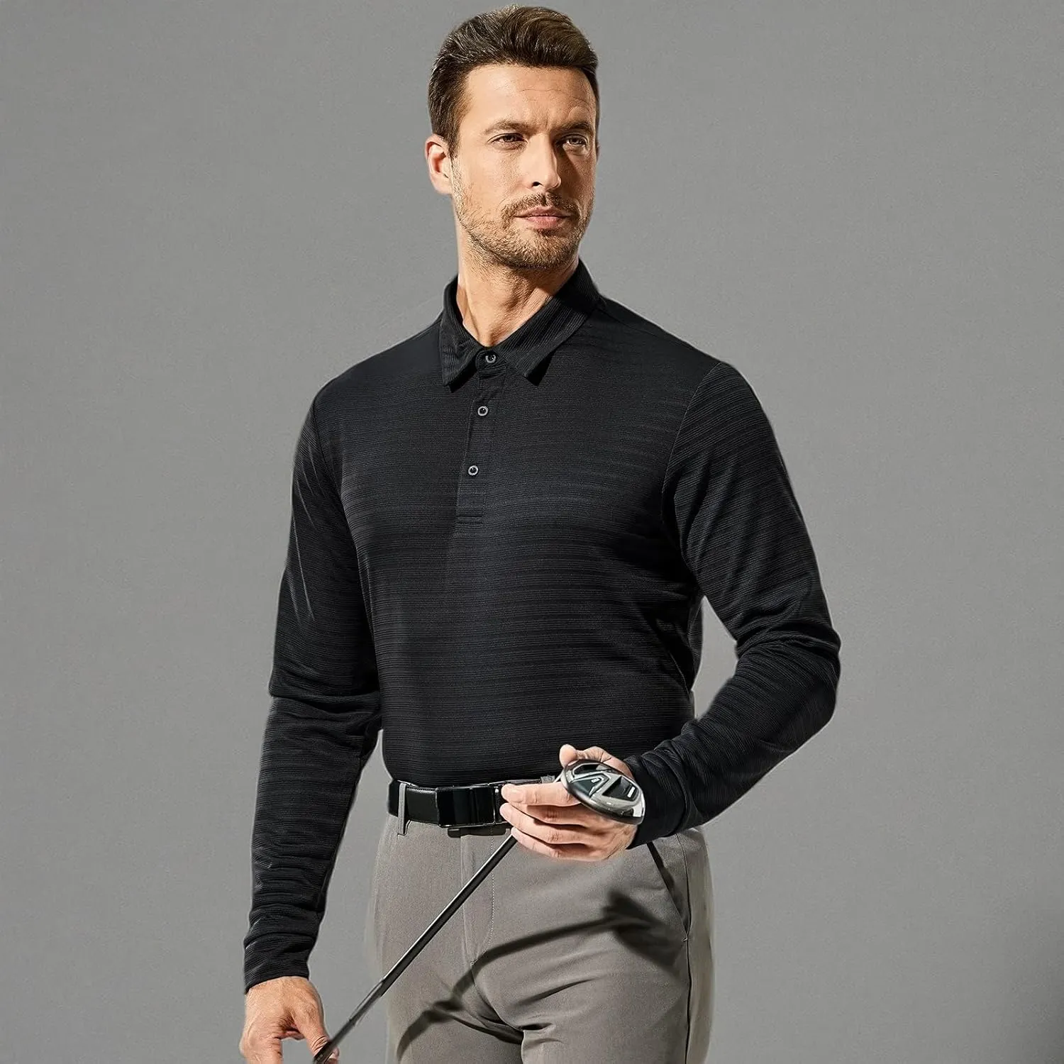 MIER Men's Quick Dry Polo Golf Shirts - Short & Long Sleeve Polyester Casual Lightweight Soft Collared Shirts