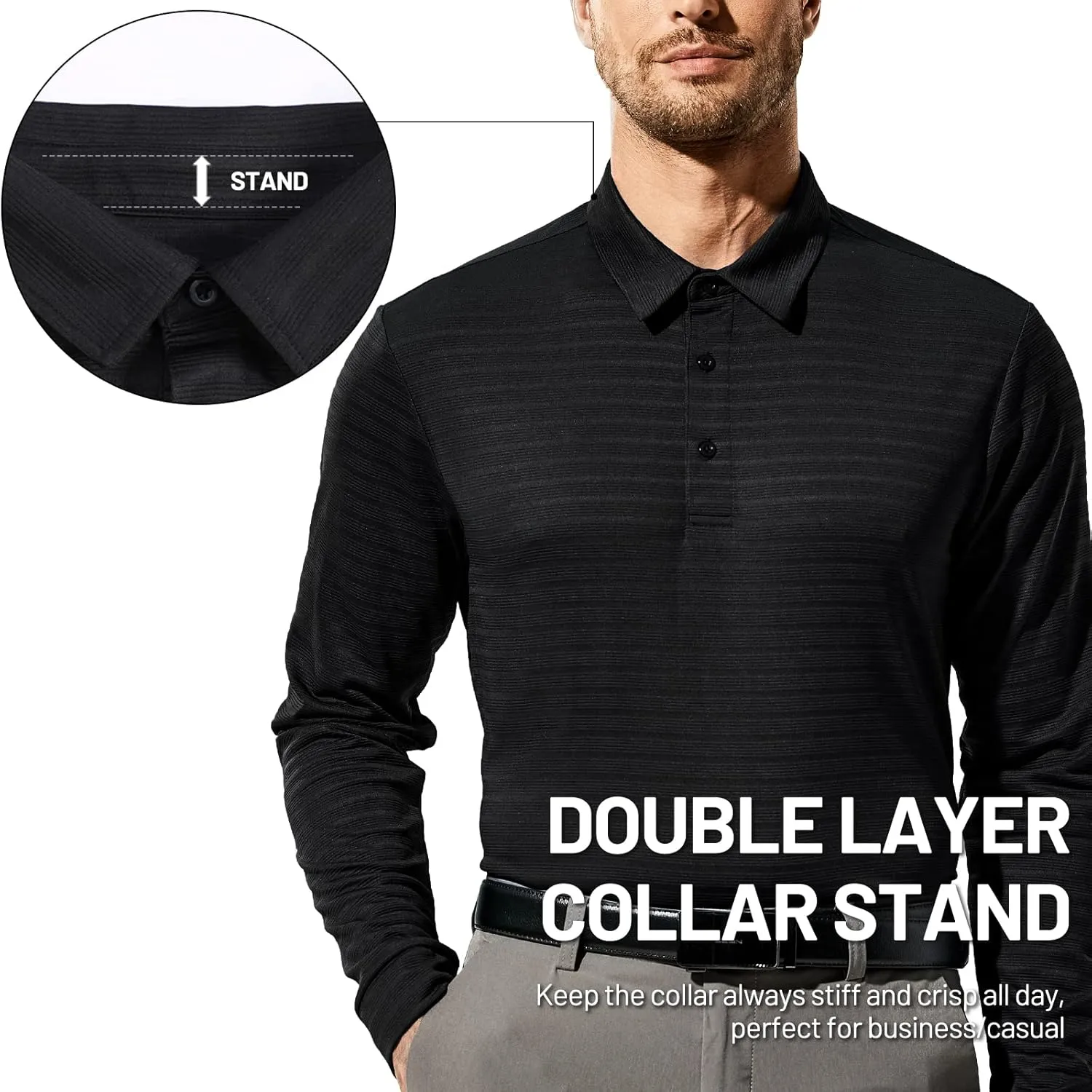 MIER Men's Quick Dry Polo Golf Shirts - Short & Long Sleeve Polyester Casual Lightweight Soft Collared Shirts
