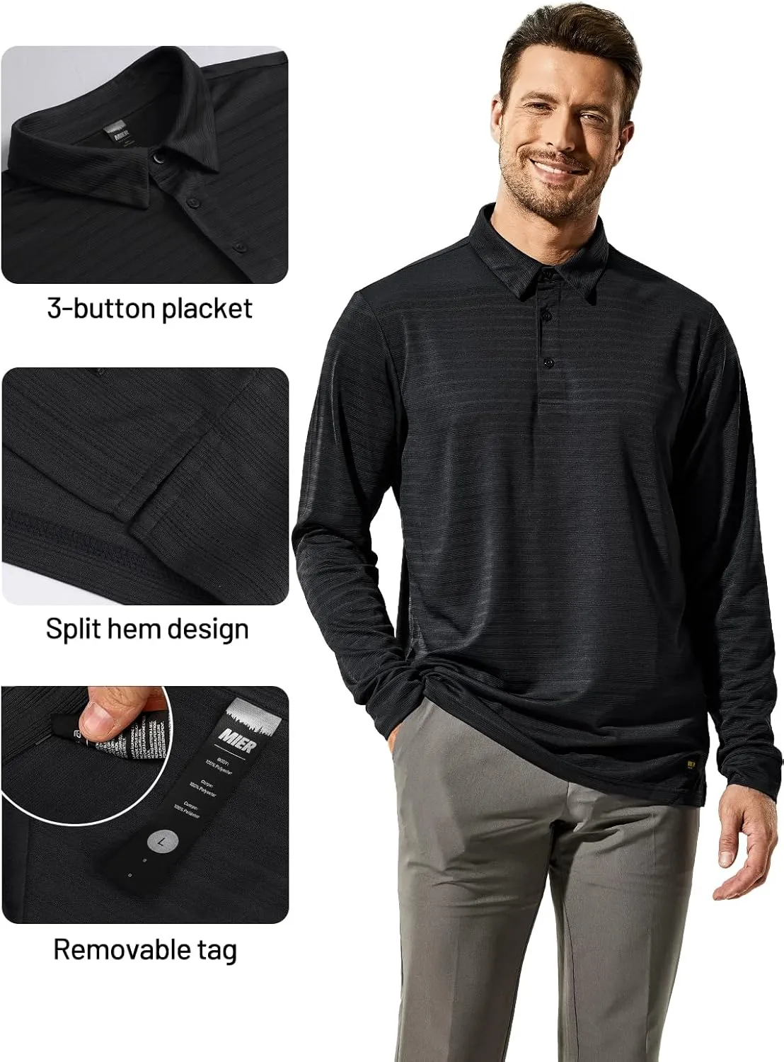 MIER Men's Quick Dry Polo Golf Shirts - Short & Long Sleeve Polyester Casual Lightweight Soft Collared Shirts