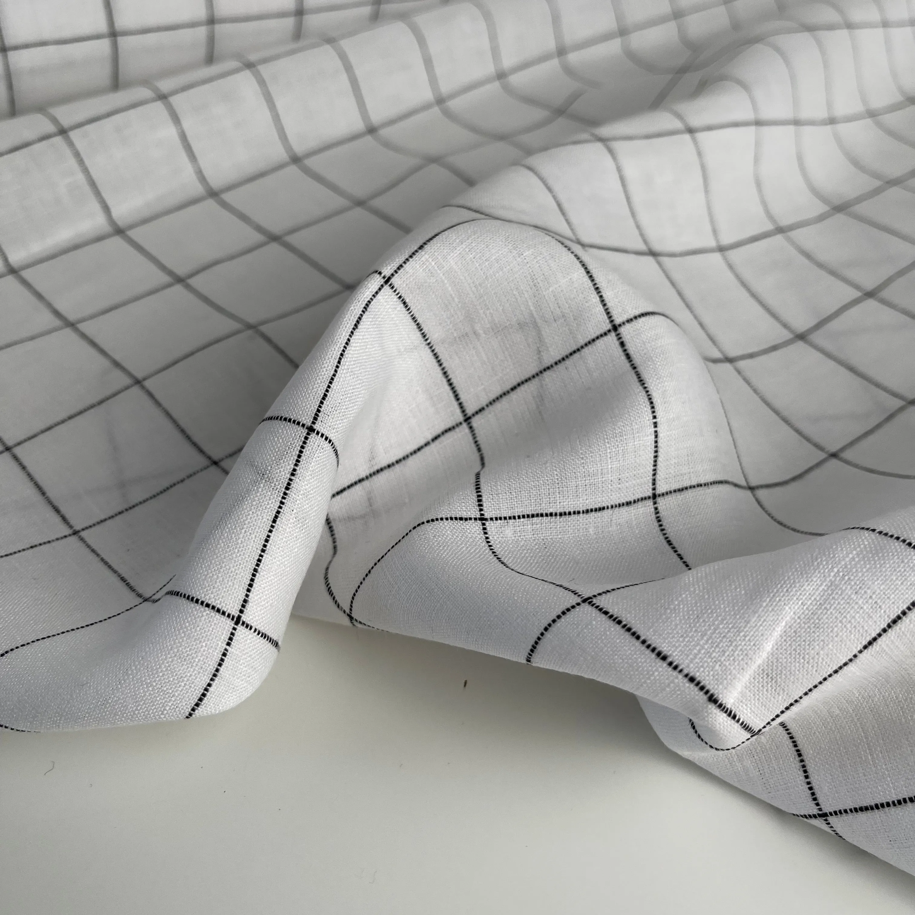 Monochrome Checks White Linen Fabric