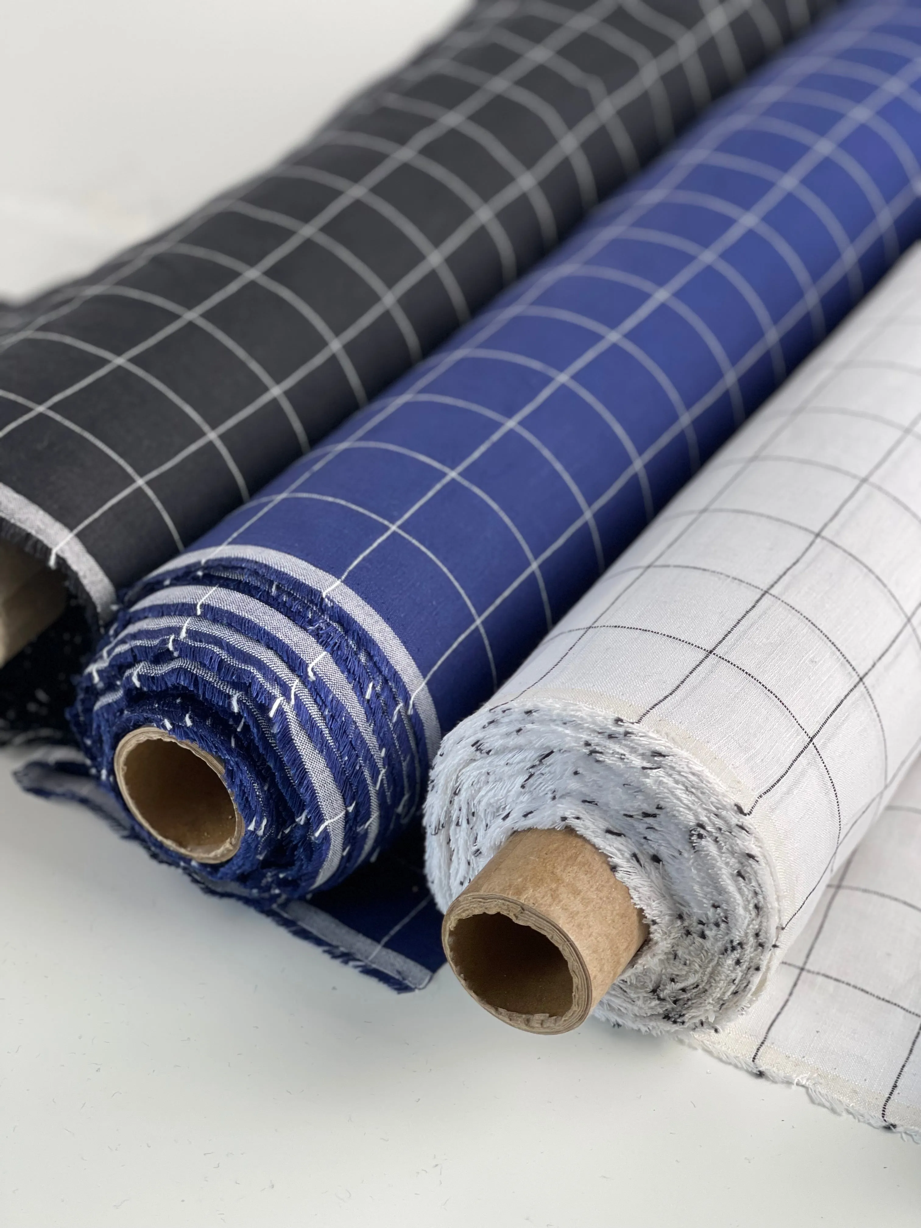 Monochrome Checks White Linen Fabric
