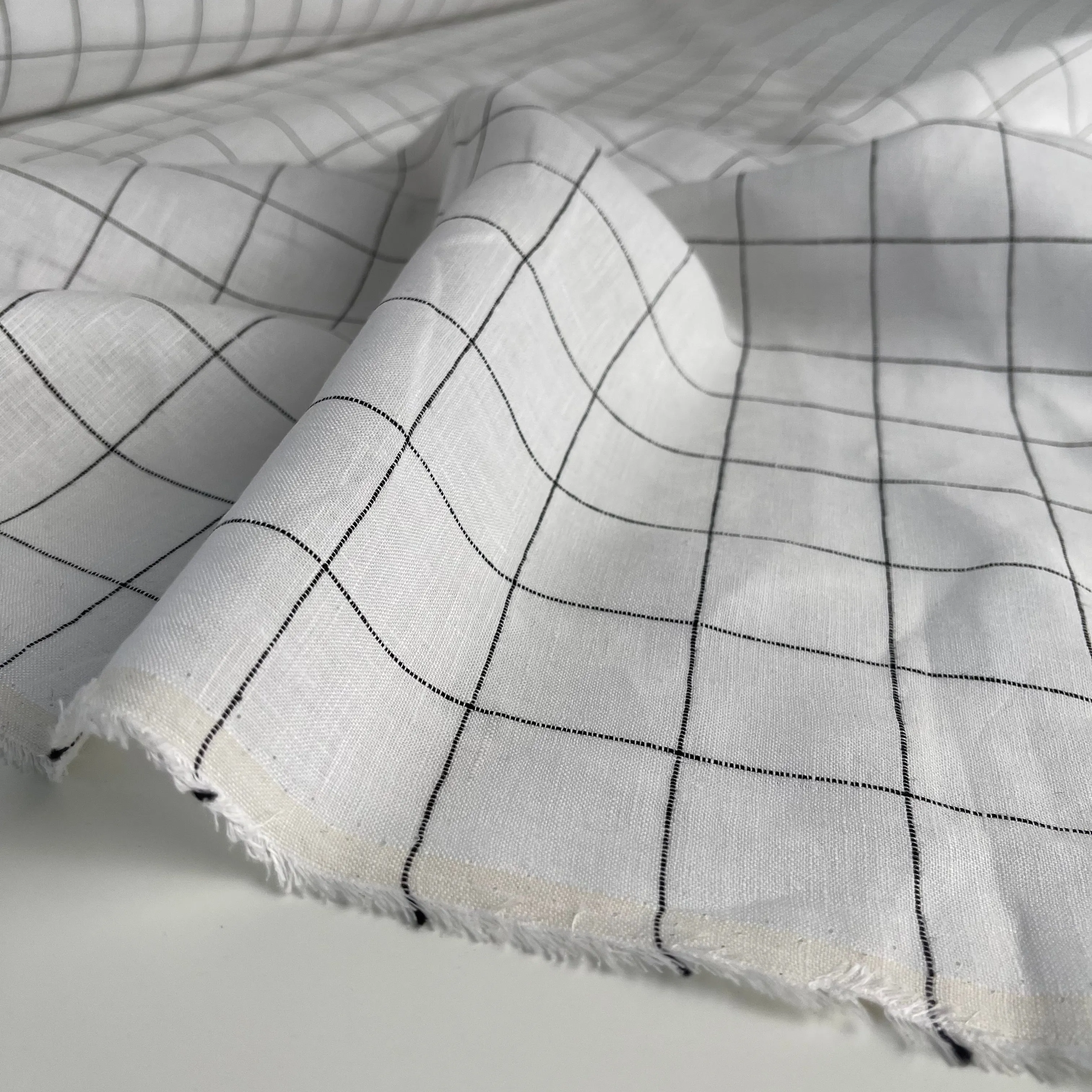 Monochrome Checks White Linen Fabric