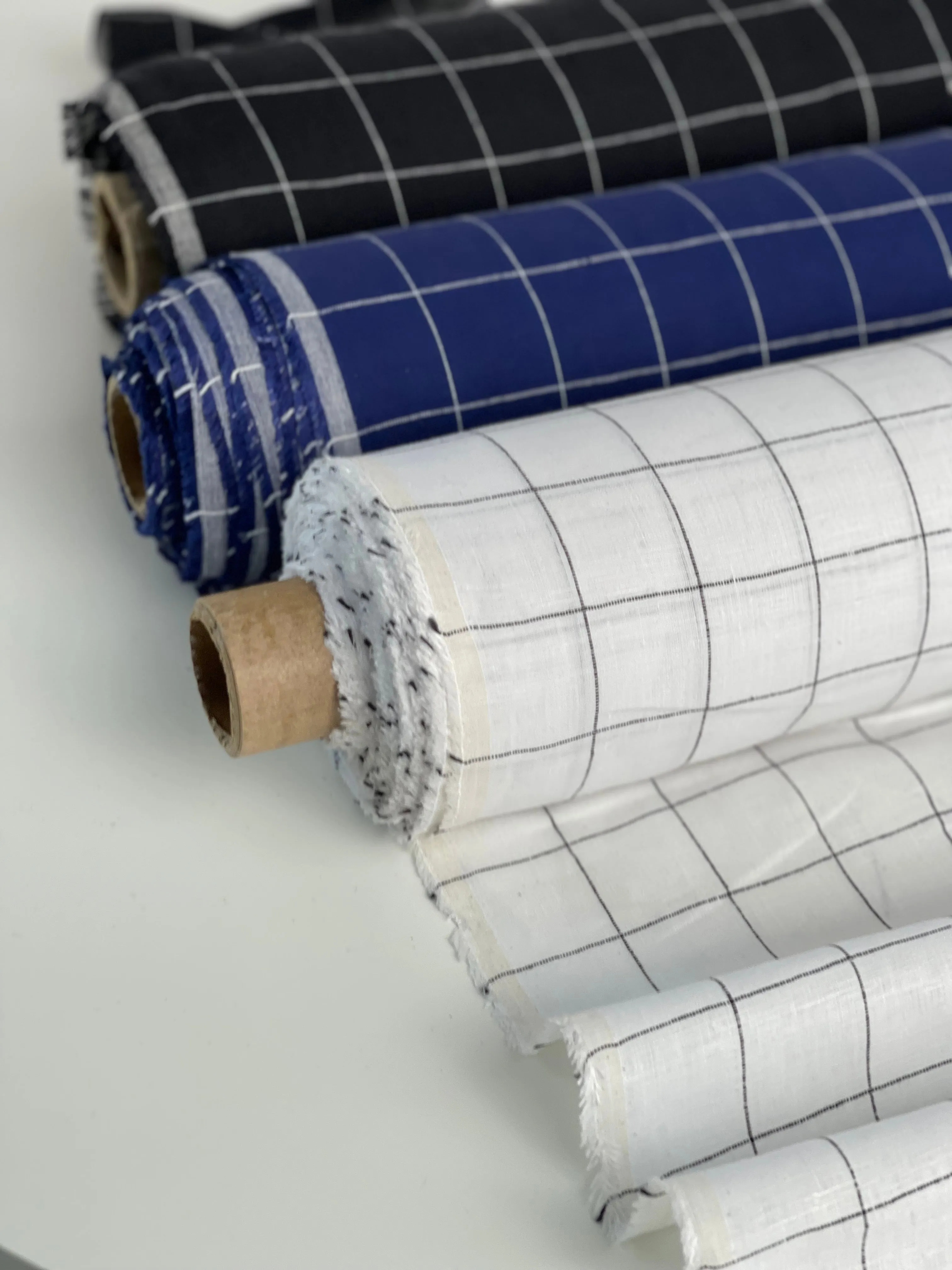 Monochrome Checks White Linen Fabric