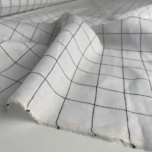 Monochrome Checks White Linen Fabric
