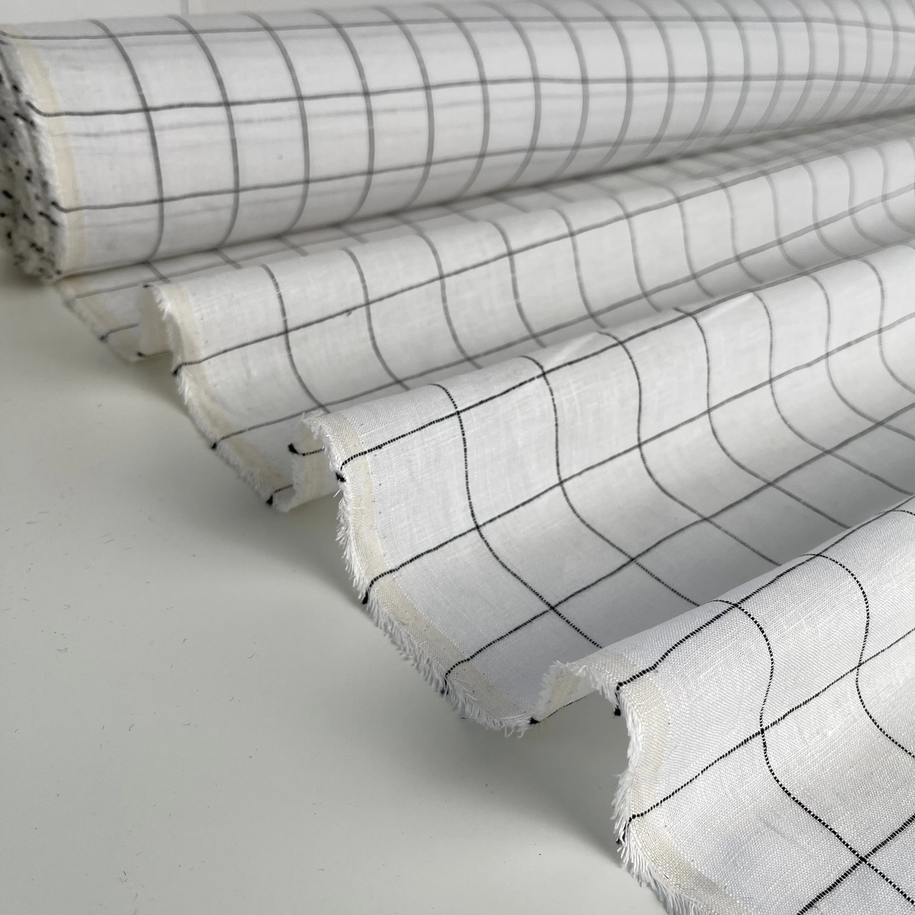 Monochrome Checks White Linen Fabric