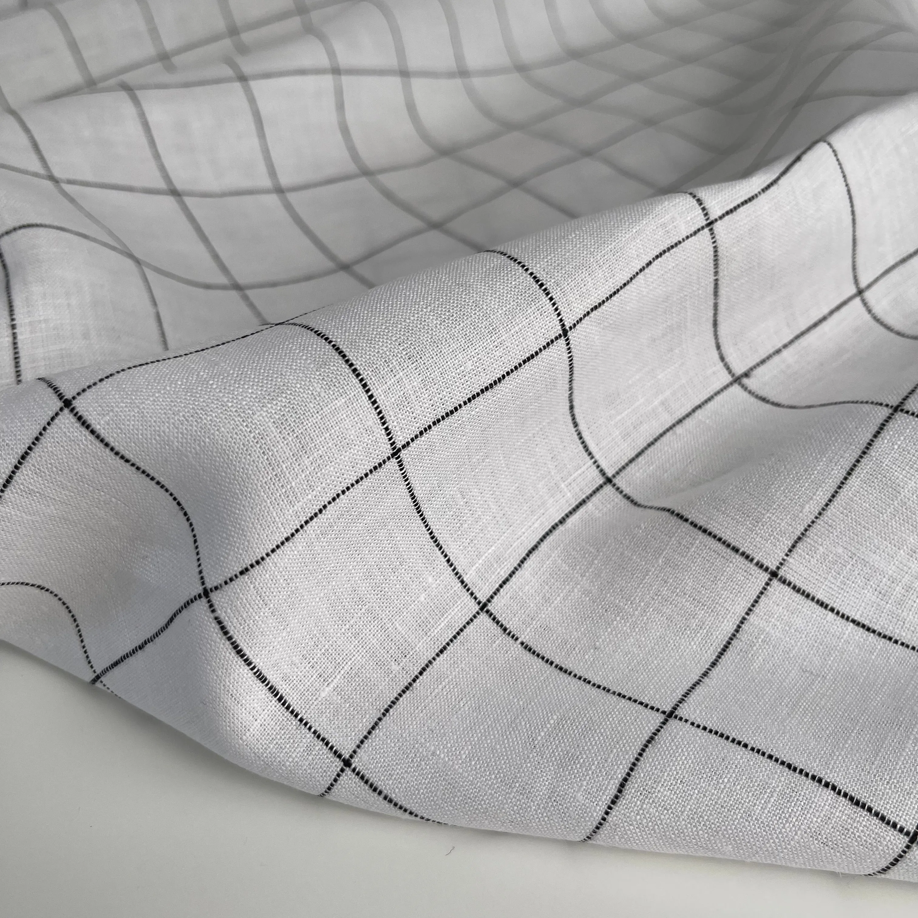 Monochrome Checks White Linen Fabric