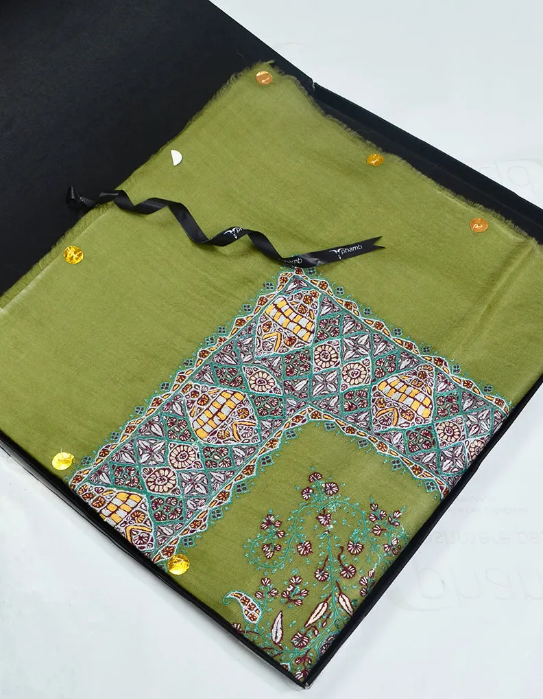 Mussar Rumaal Large Naqsha Olive Green RL00374
