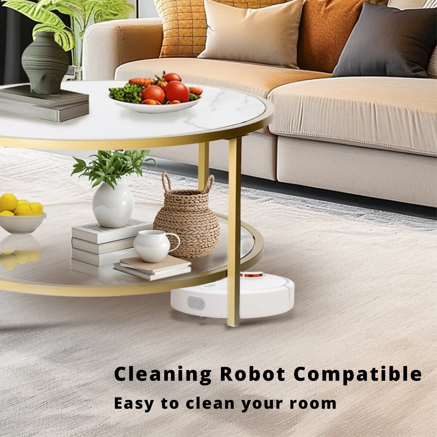 Neka Marble and Glass Round Coffee Table