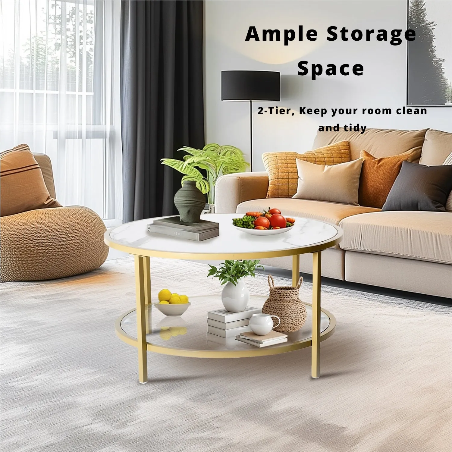 Neka Marble and Glass Round Coffee Table