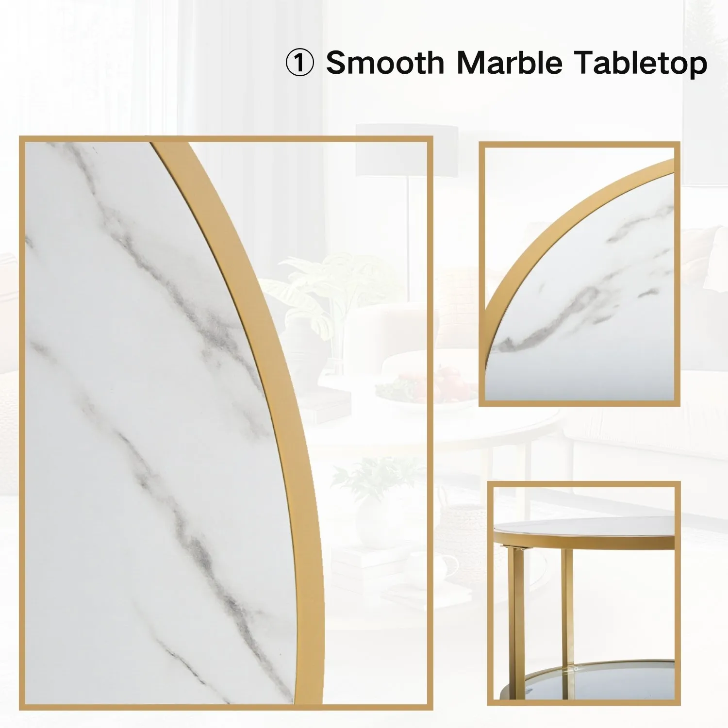 Neka Marble and Glass Round Coffee Table