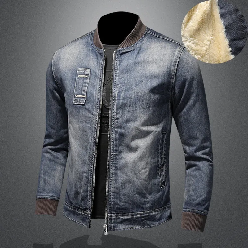 New Autumn Winter Men Wool Warm Denim Jacket Mens  Streetwear Thick Coats Male Fashion