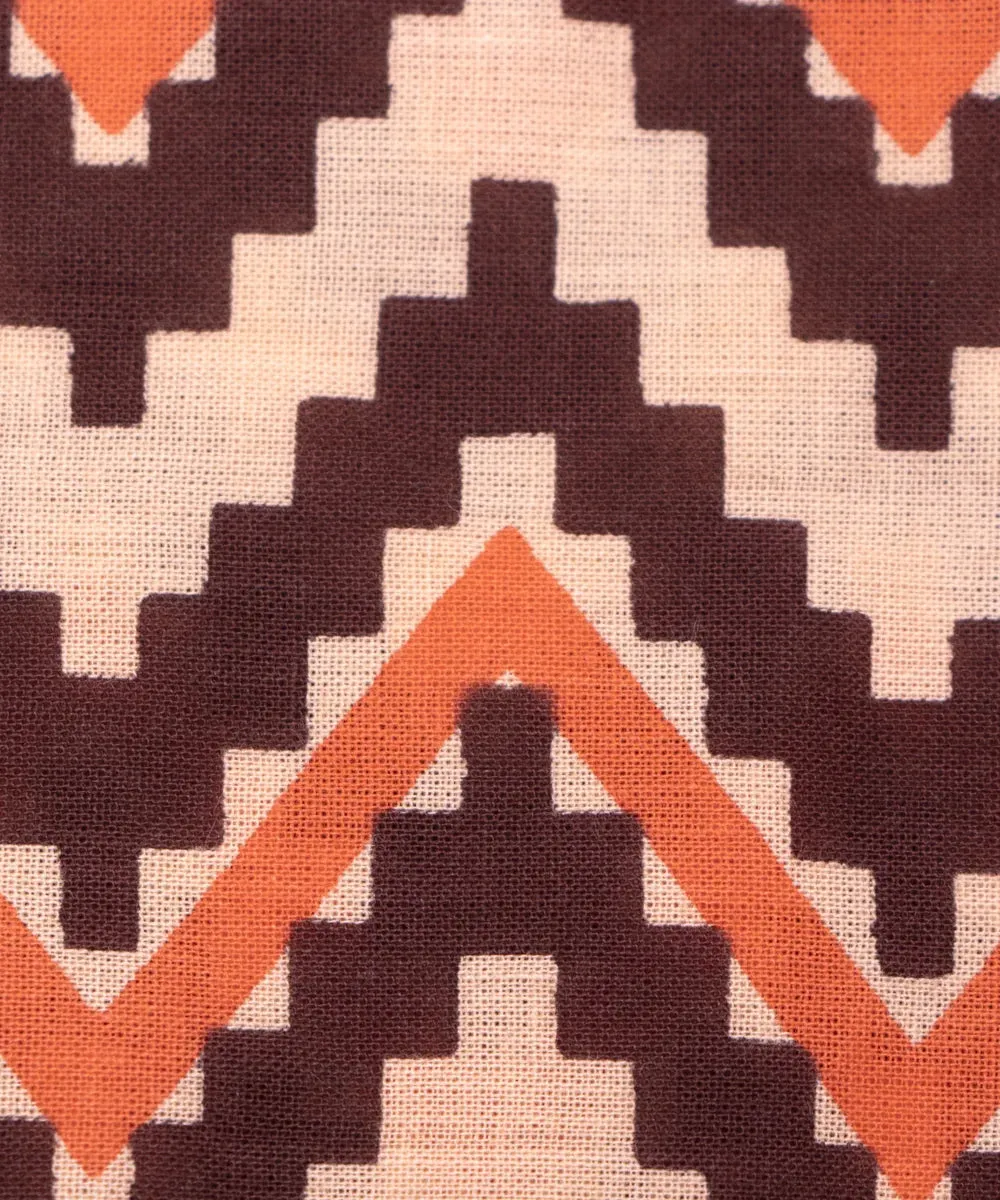 Off White Geometric Screen Printed Cotton Fabric