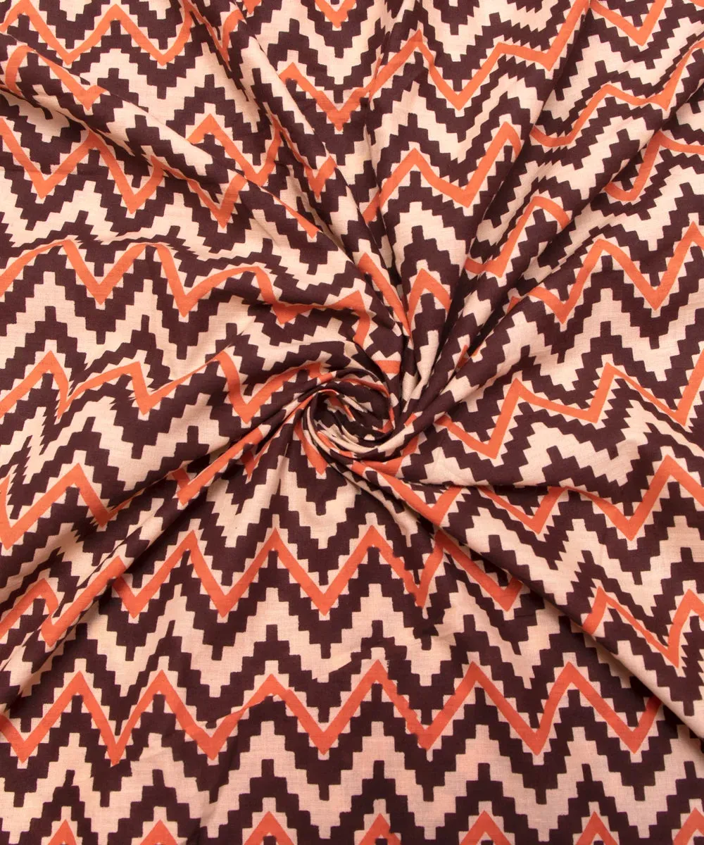 Off White Geometric Screen Printed Cotton Fabric
