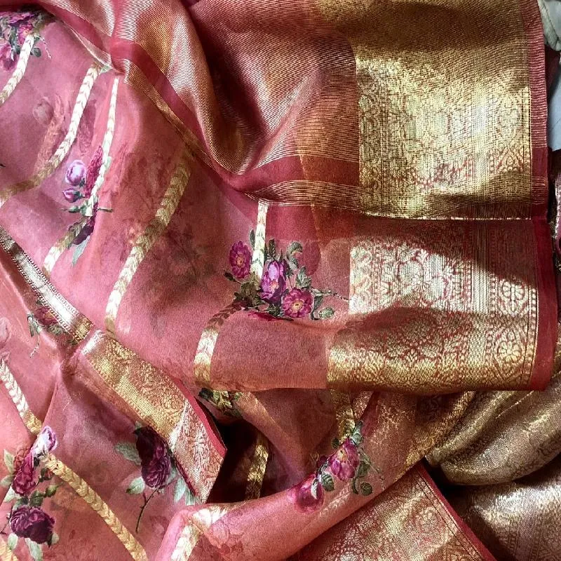 Onion Pink Digital Printed Organza Saree