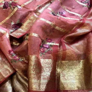 Onion Pink Digital Printed Organza Saree