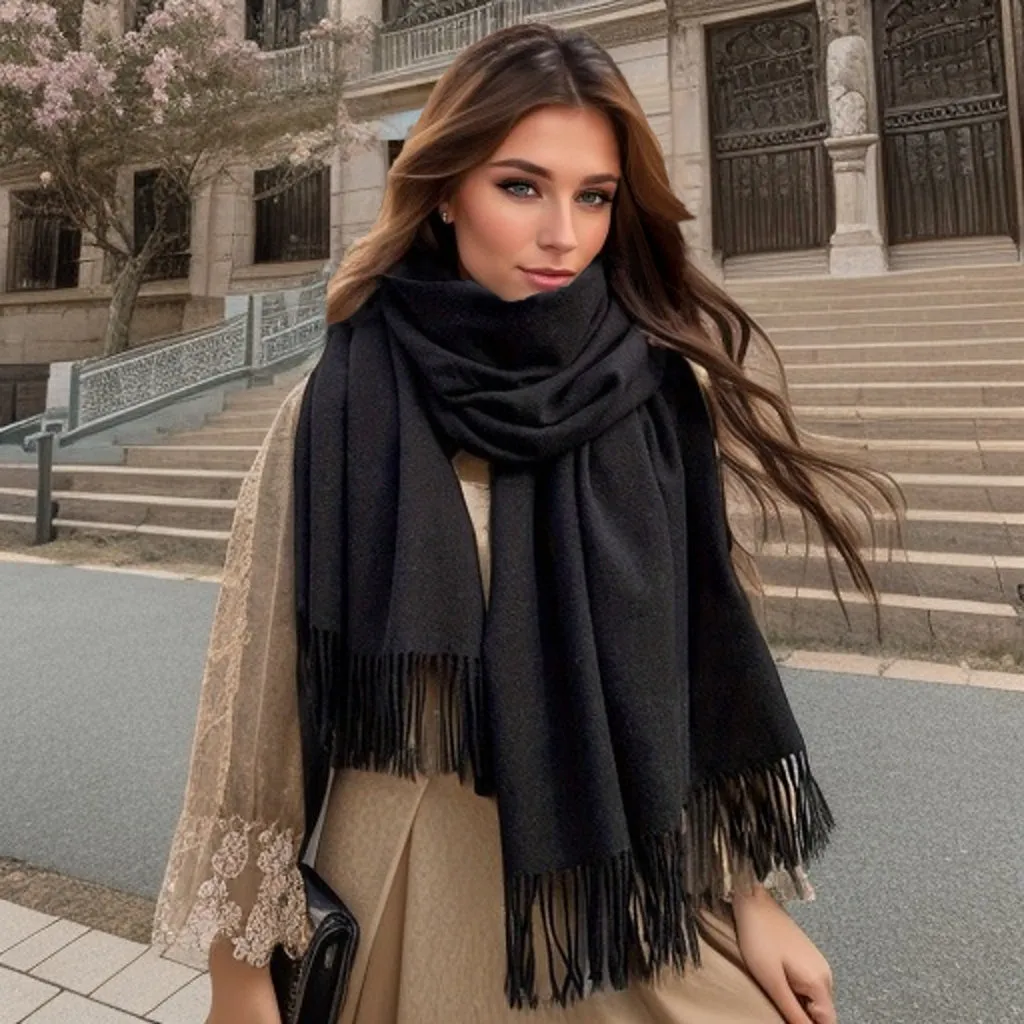 Pure Tassel Thick Warm Shawl Scarf