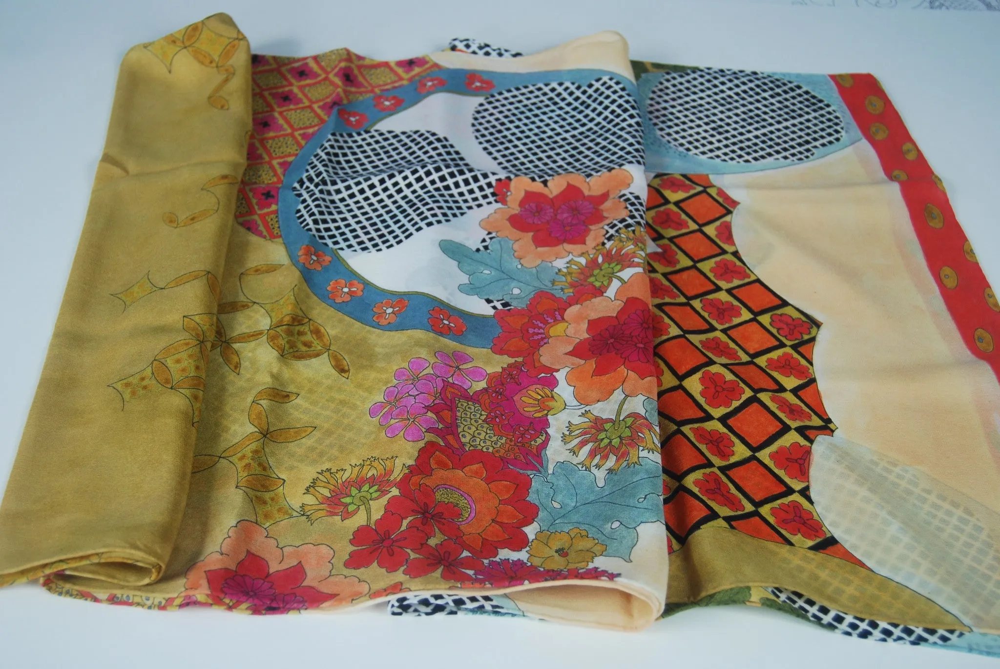 Red Summer long silk scarf