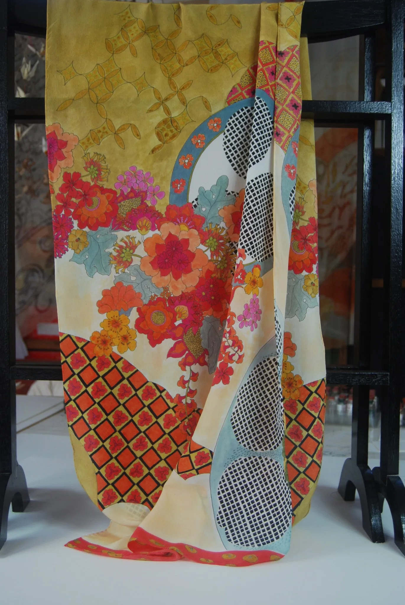 Red Summer long silk scarf