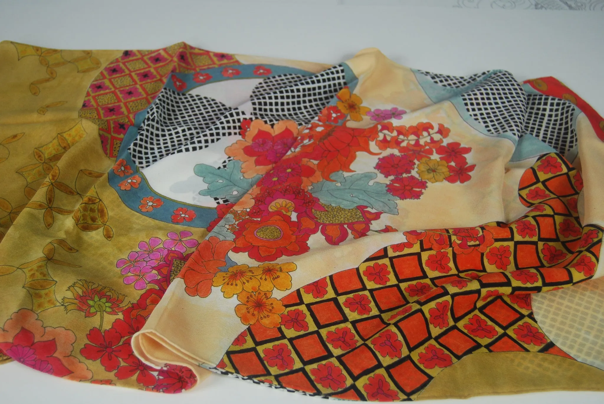 Red Summer long silk scarf