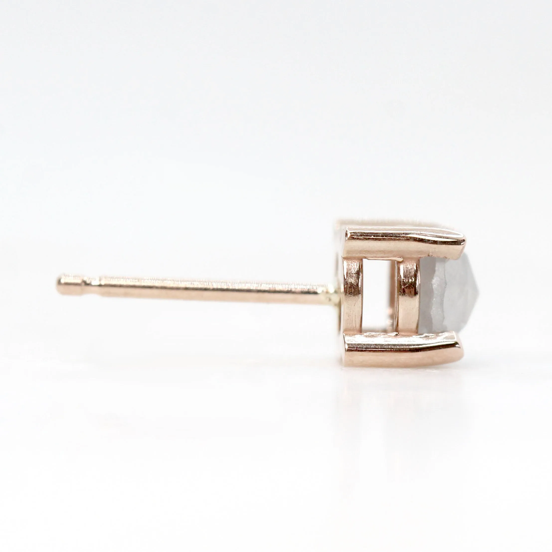 Rose Cut 4.25mm-4.5mm Misty Gray Salt and Pepper Diamond Earring Studs in 14k Yellow Gold - Ready to Ship
