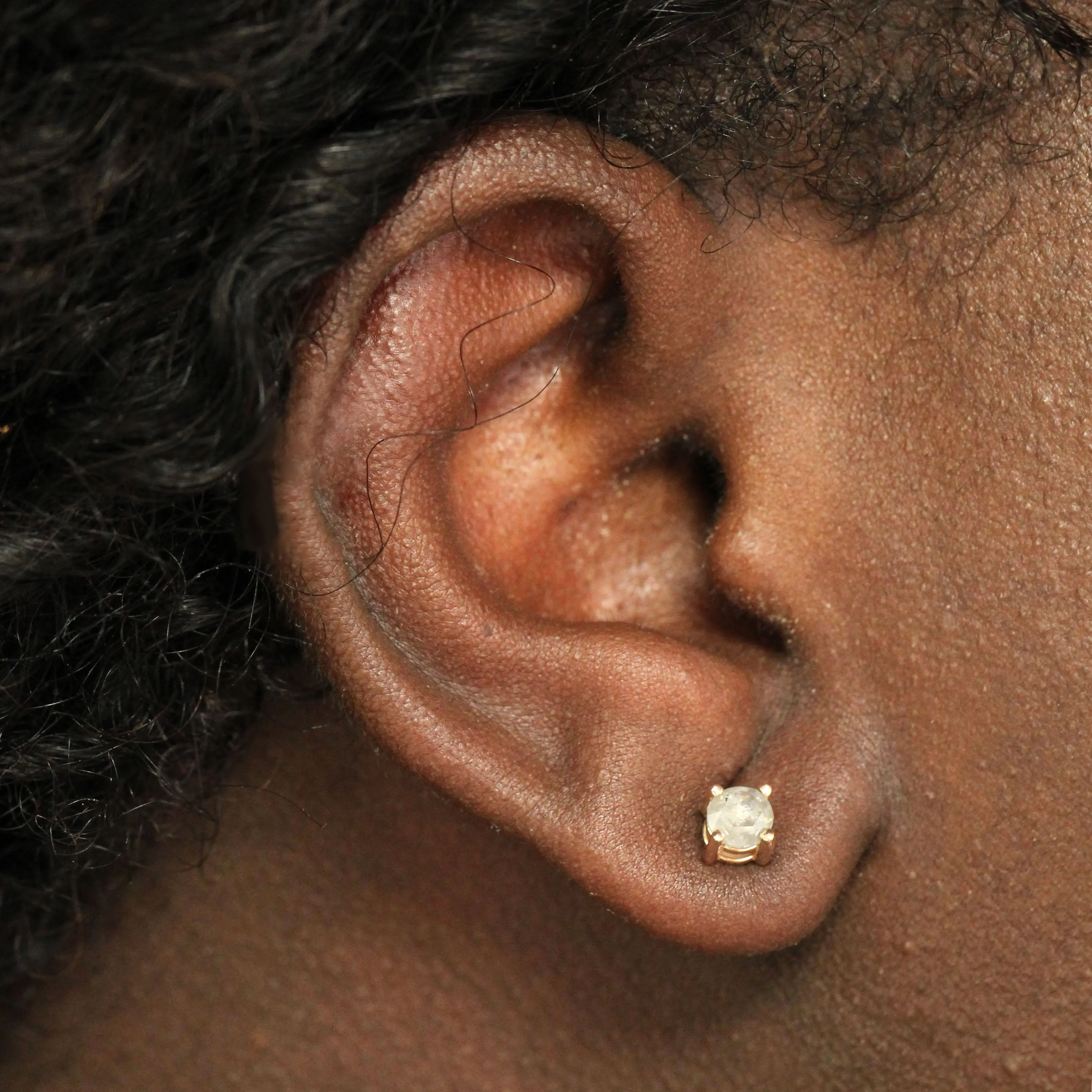 Rose Cut 4.25mm-4.5mm Misty Gray Salt and Pepper Diamond Earring Studs in 14k Yellow Gold - Ready to Ship