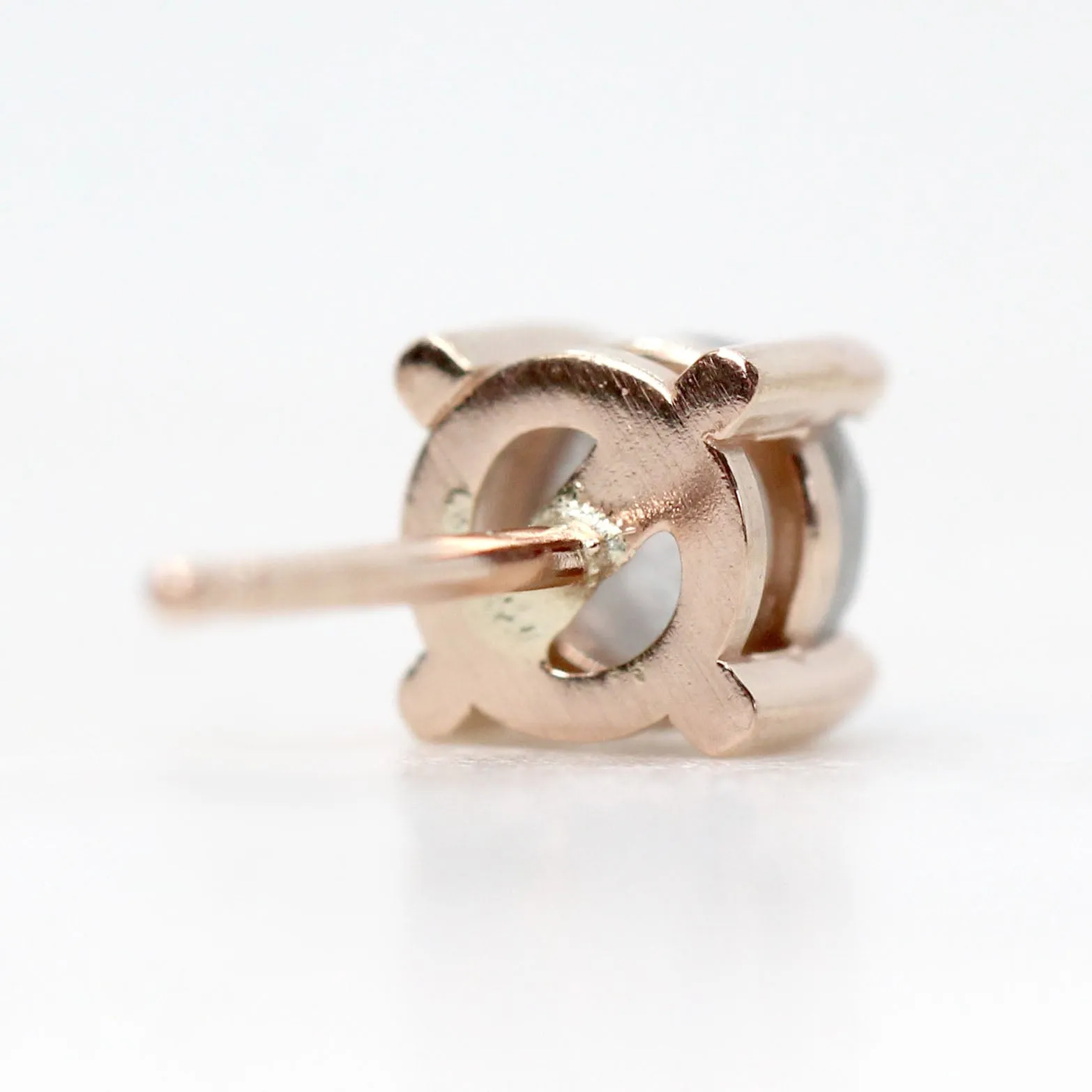 Rose Cut 4.25mm-4.5mm Misty Gray Salt and Pepper Diamond Earring Studs in 14k Yellow Gold - Ready to Ship