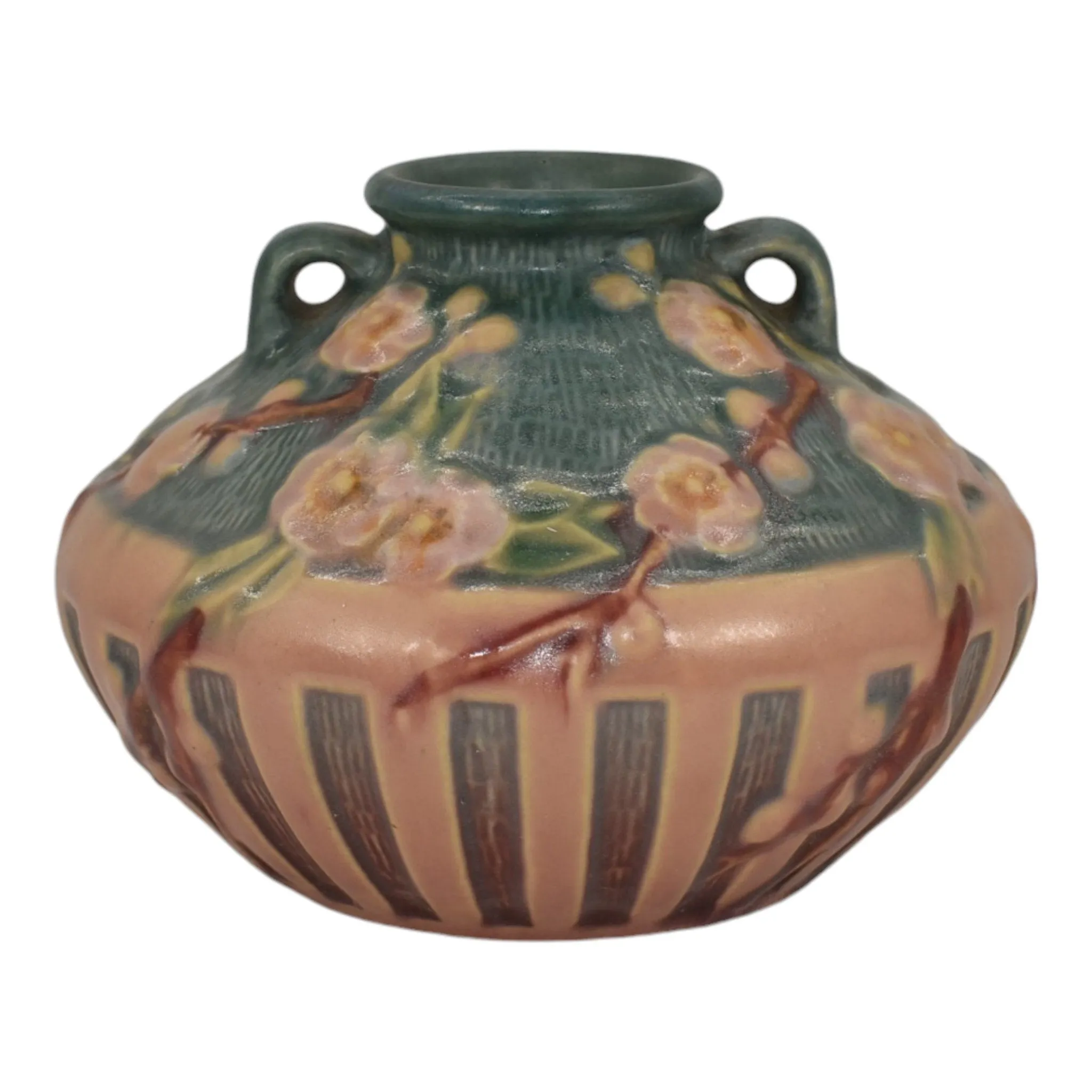 Roseville Cherry Blossom Pink 1933 Vintage Art Deco Pottery Ceramic Vase 617-3