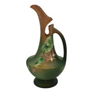Roseville Fuchsia Green 1938 Vintage Art Pottery Ceramic Pitcher Ewer 902-10